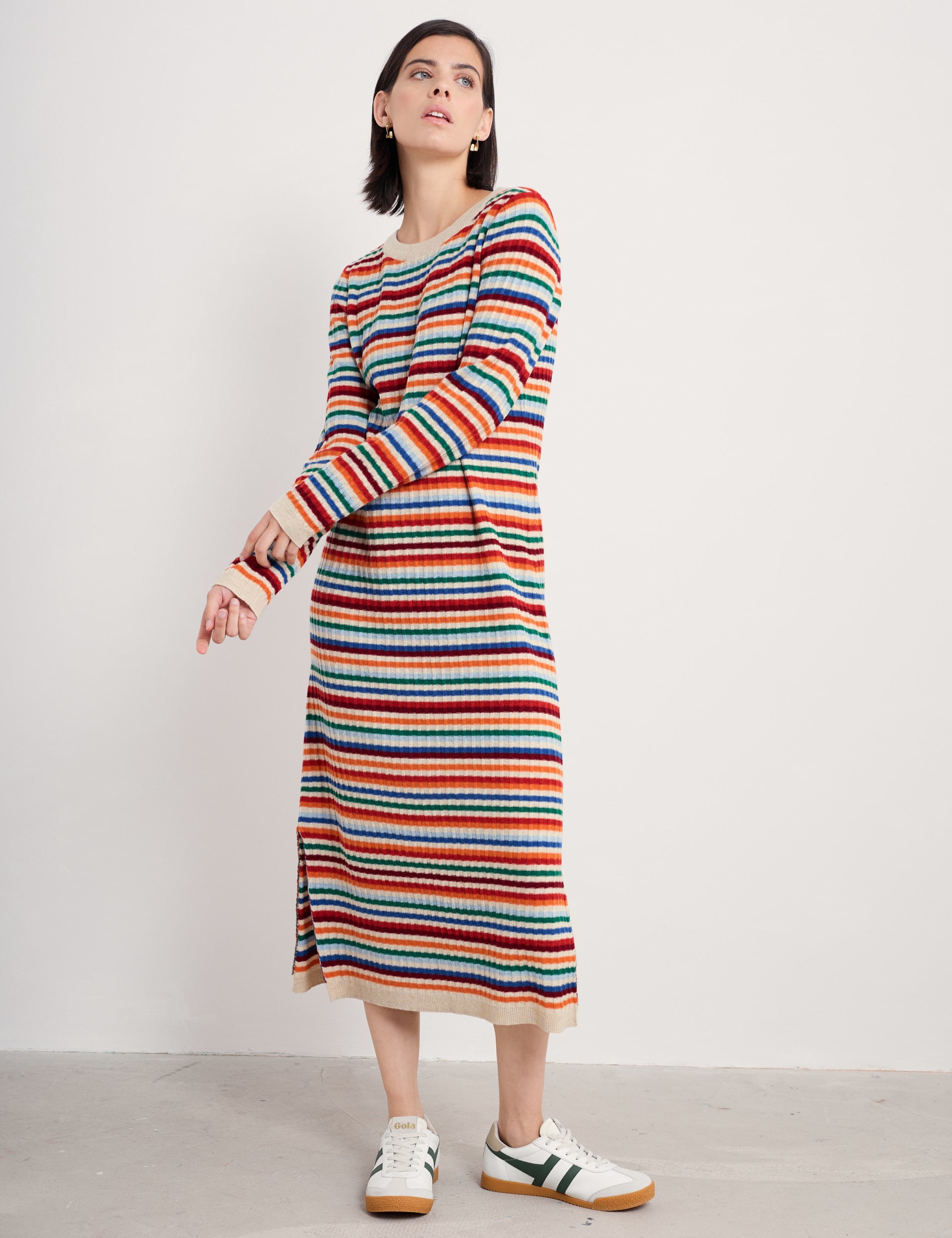 Seasalt Cornwall Women's Merino Wool Rich Striped Midaxi Jumper Dress - 14REG - Multi, Multi