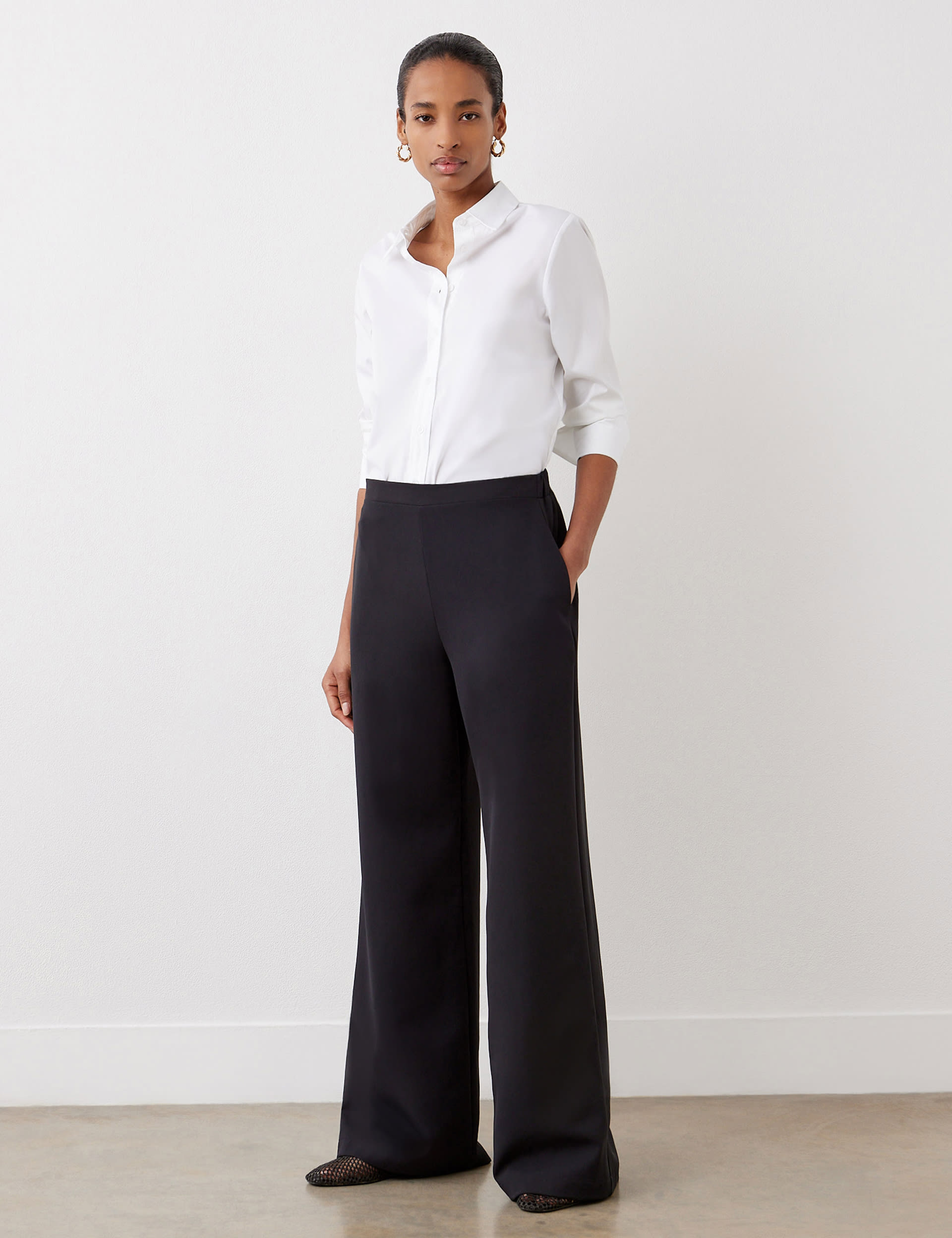 Finery London Women's Elasticated Waist Wide Leg Trousers - 12REG - Black, Navy,Black