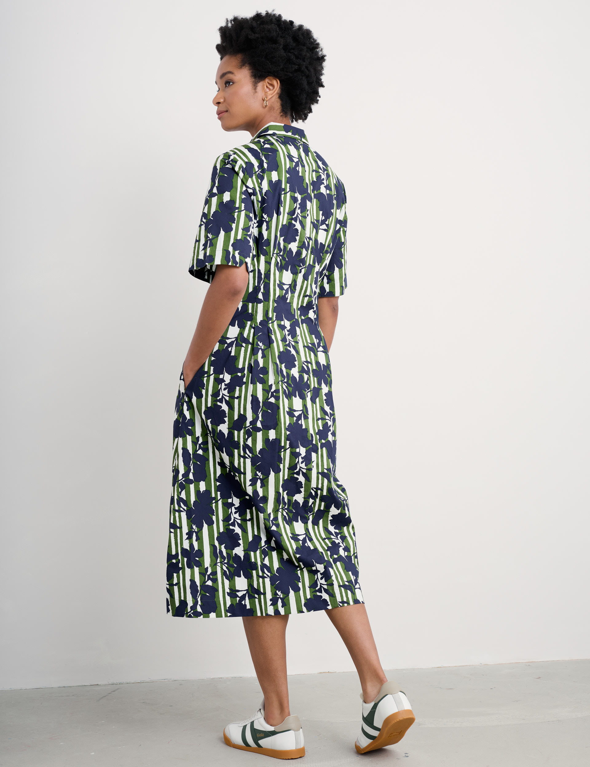 Seasalt Cornwall Women's Pure Cotton Floral Midi Shirt Dress - 14 - Green Mix, Green Mix