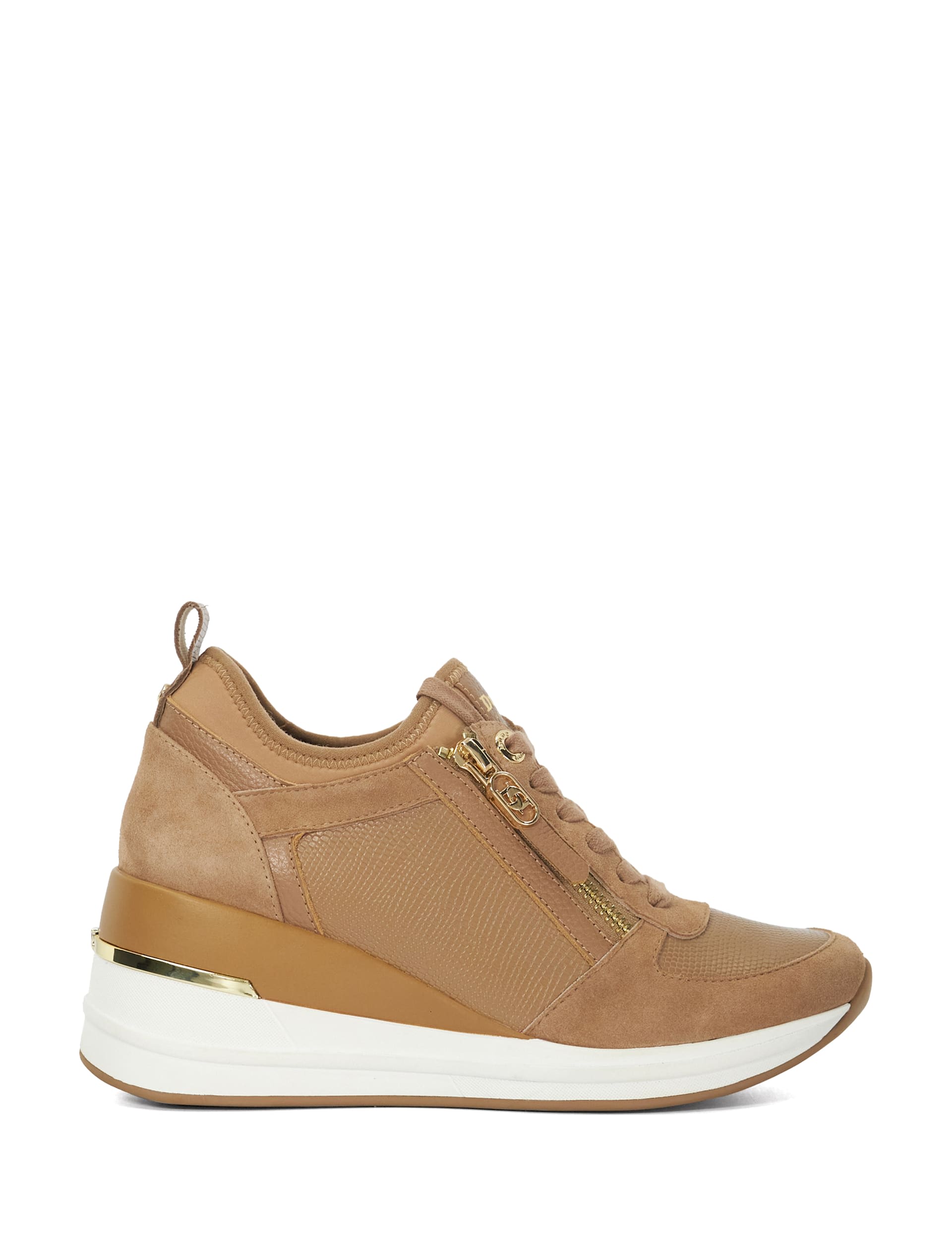 Dune London Women's Leather Lace Up Suede Panel Wedge Trainers - 5 - Camel, Camel,Black