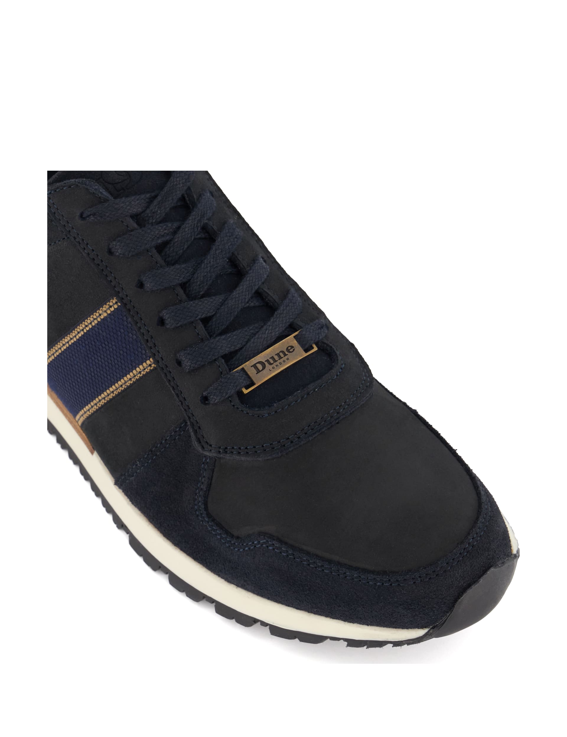 Dune London Men's Wide Fit Leather Lace Up Trainers - 9 - Navy, Tan,Navy