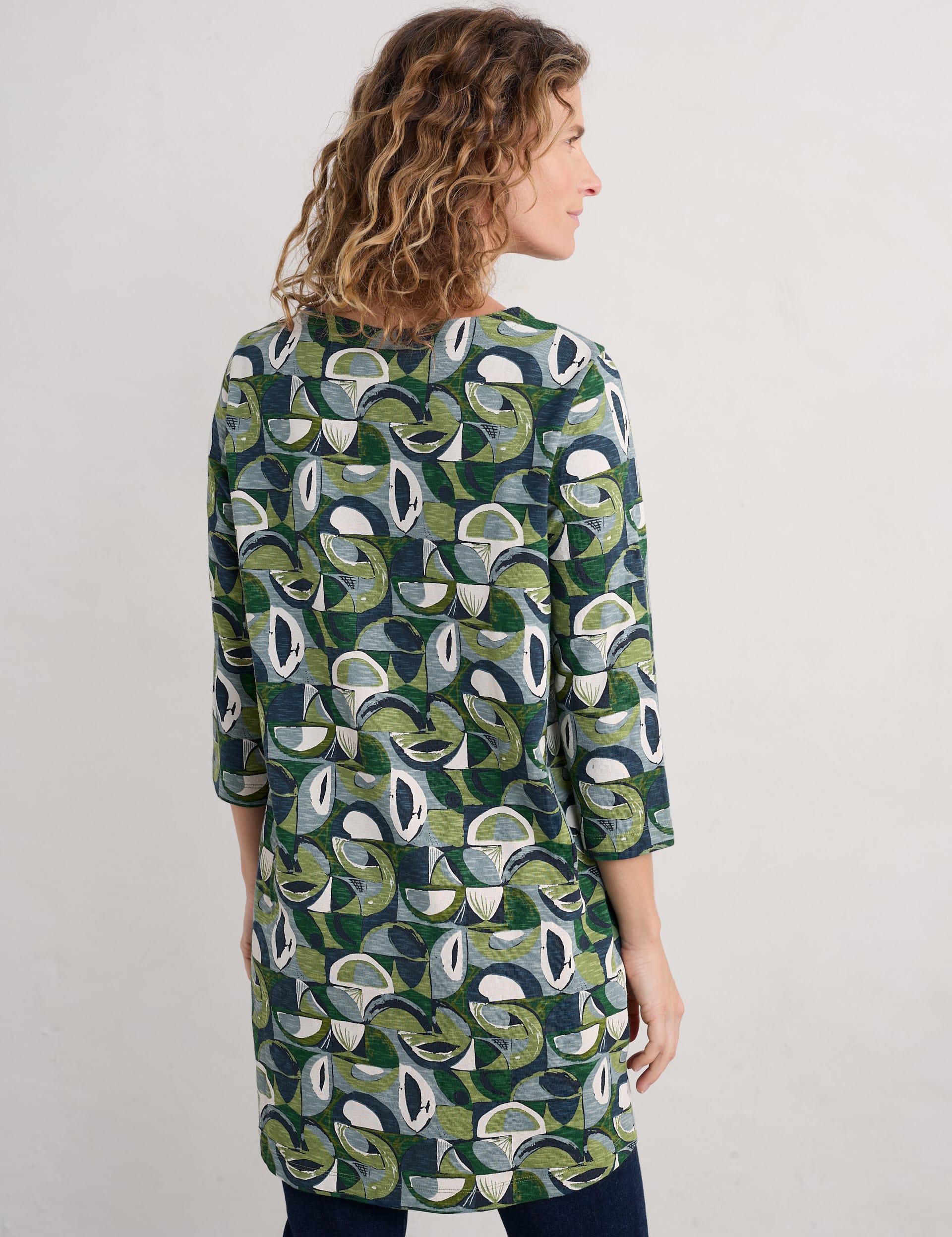 Seasalt Cornwall Women's Pure Cotton Geometric Tunic - 10 - Green Mix, Green Mix