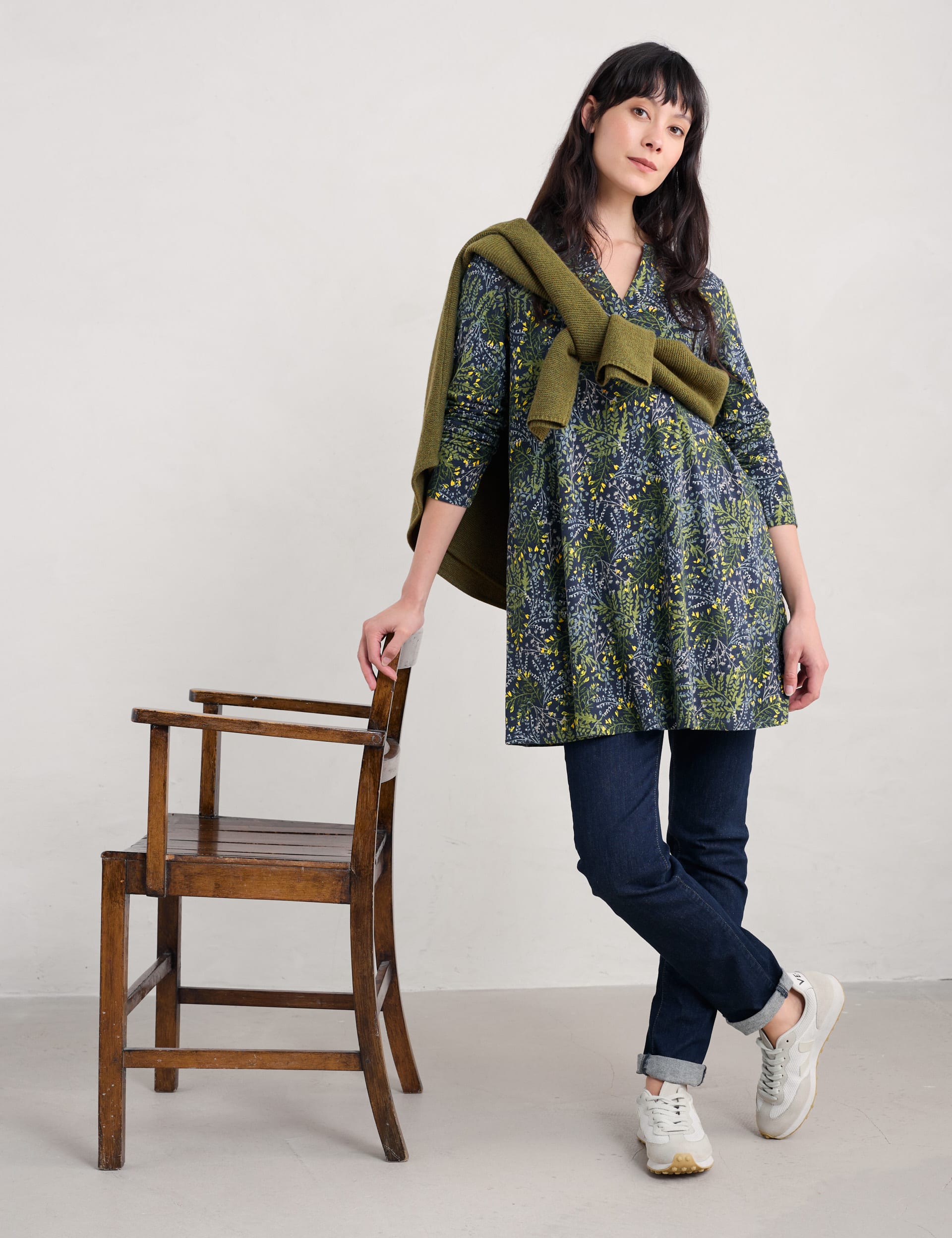 Seasalt Cornwall Women's Cotton Rich Jersey Printed Tunic - 8 - Dark Green Mix, Dark Green Mix