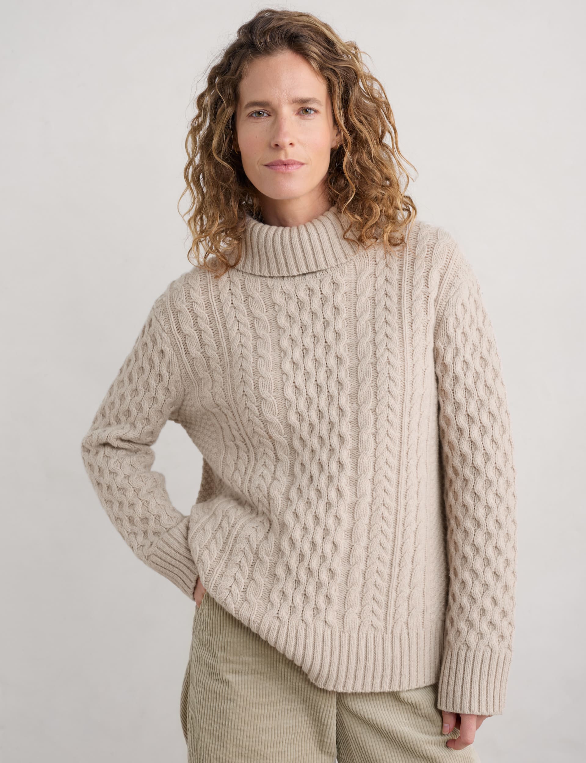 Seasalt Cornwall Women's Pure Merino Wool Textured Roll Neck Jumper - 12 - Natural, Natural