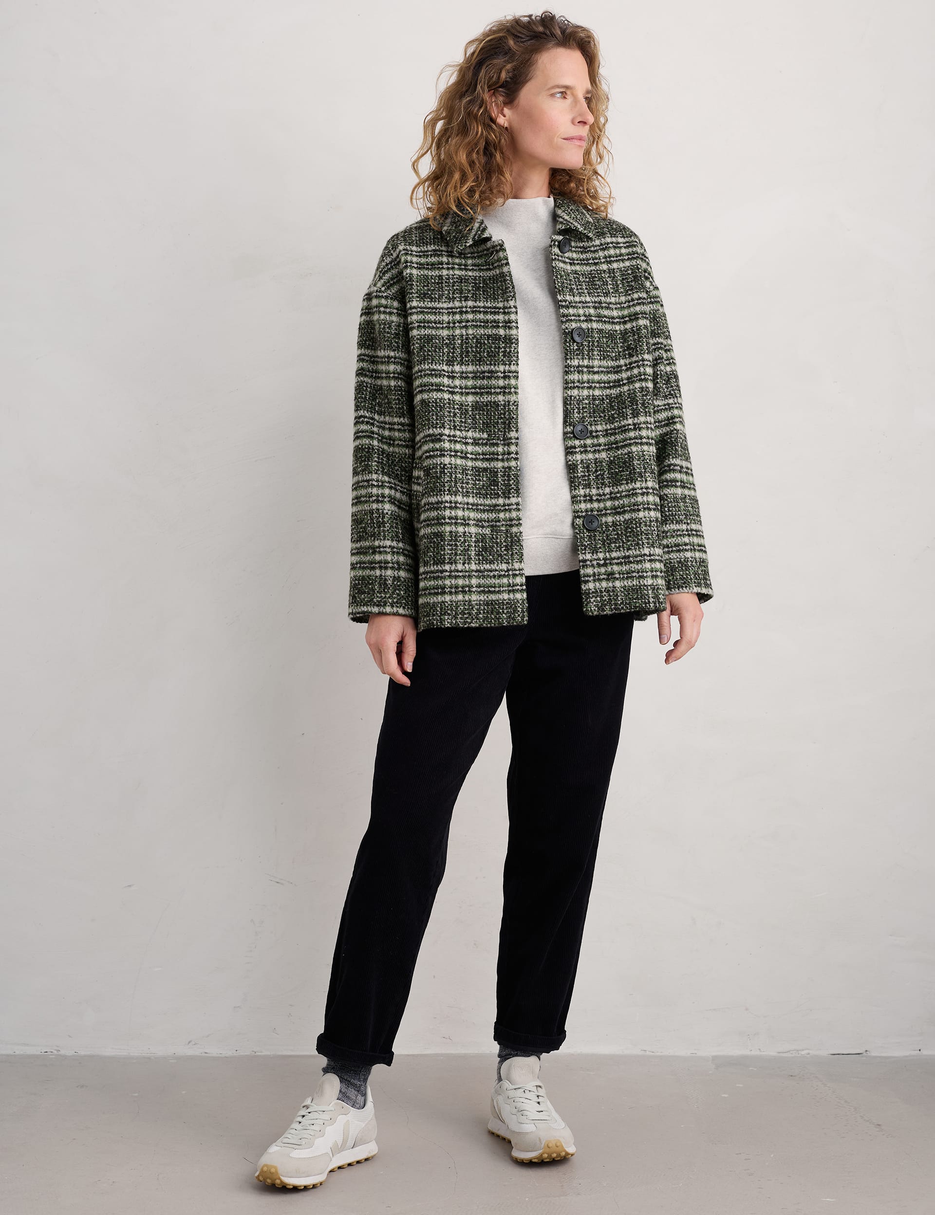 Seasalt Cornwall Women's Wool Blend Checked Relaxed Coat - 20REG - Black Mix, Black Mix