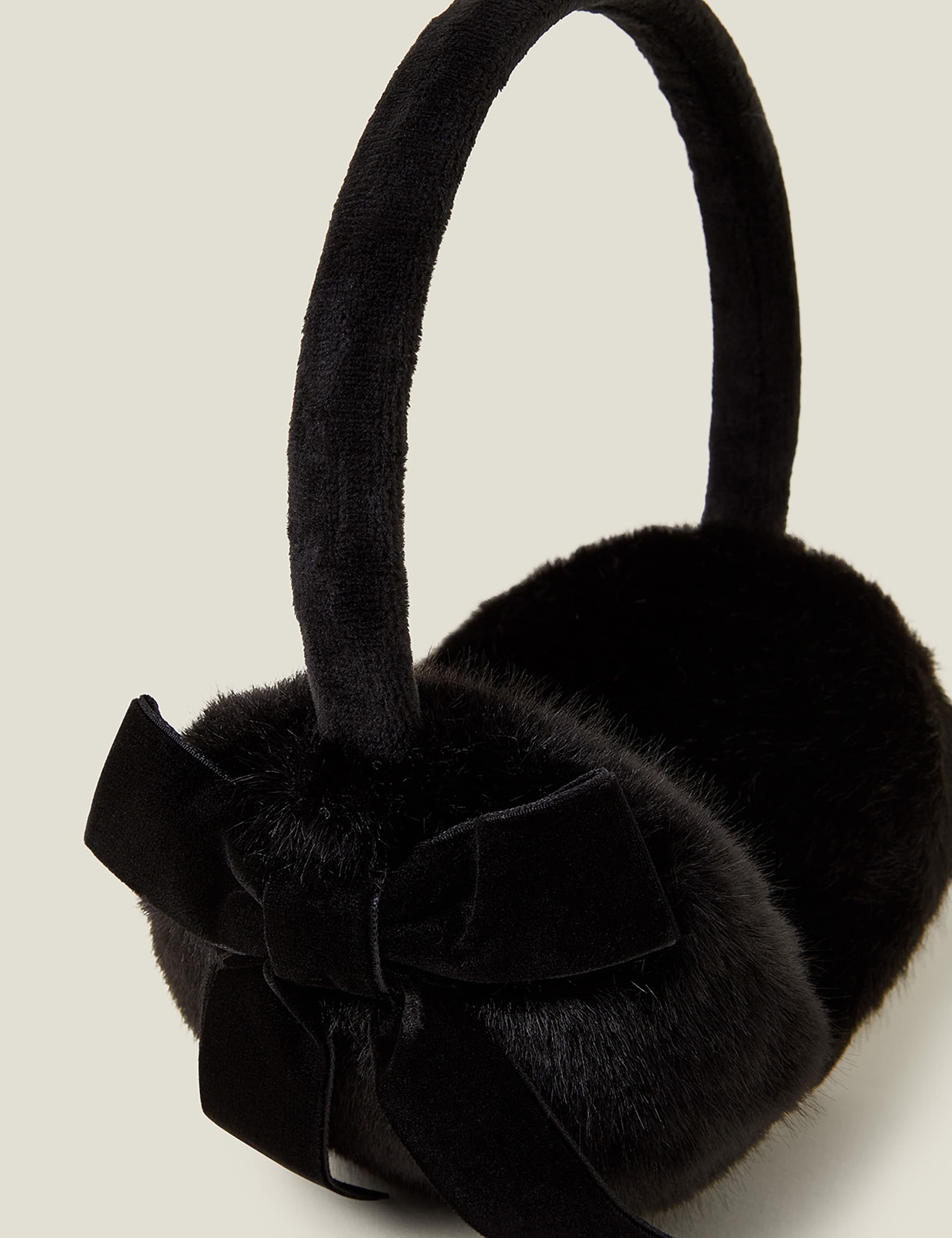 Accessorize Women's Faux Fur Bow Ear Muffs - Black, Black