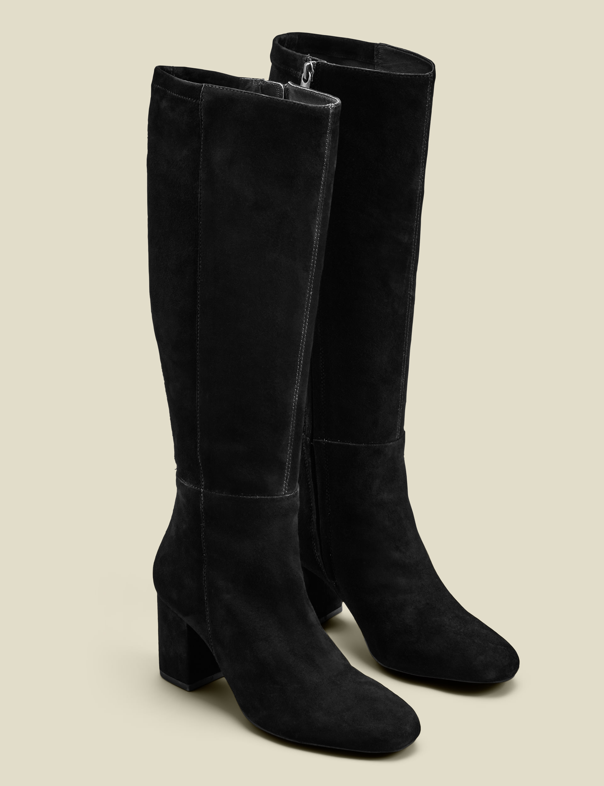 Sosandar Women's Suede Block Heel Knee High Boots - 6 - Black, Black