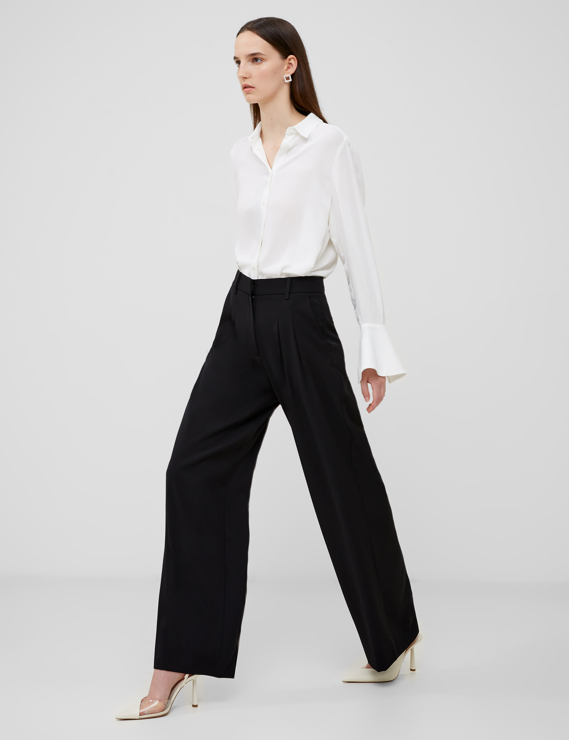 French Connection Women's Wide Leg Trousers - 12 - Black, Black,Cream