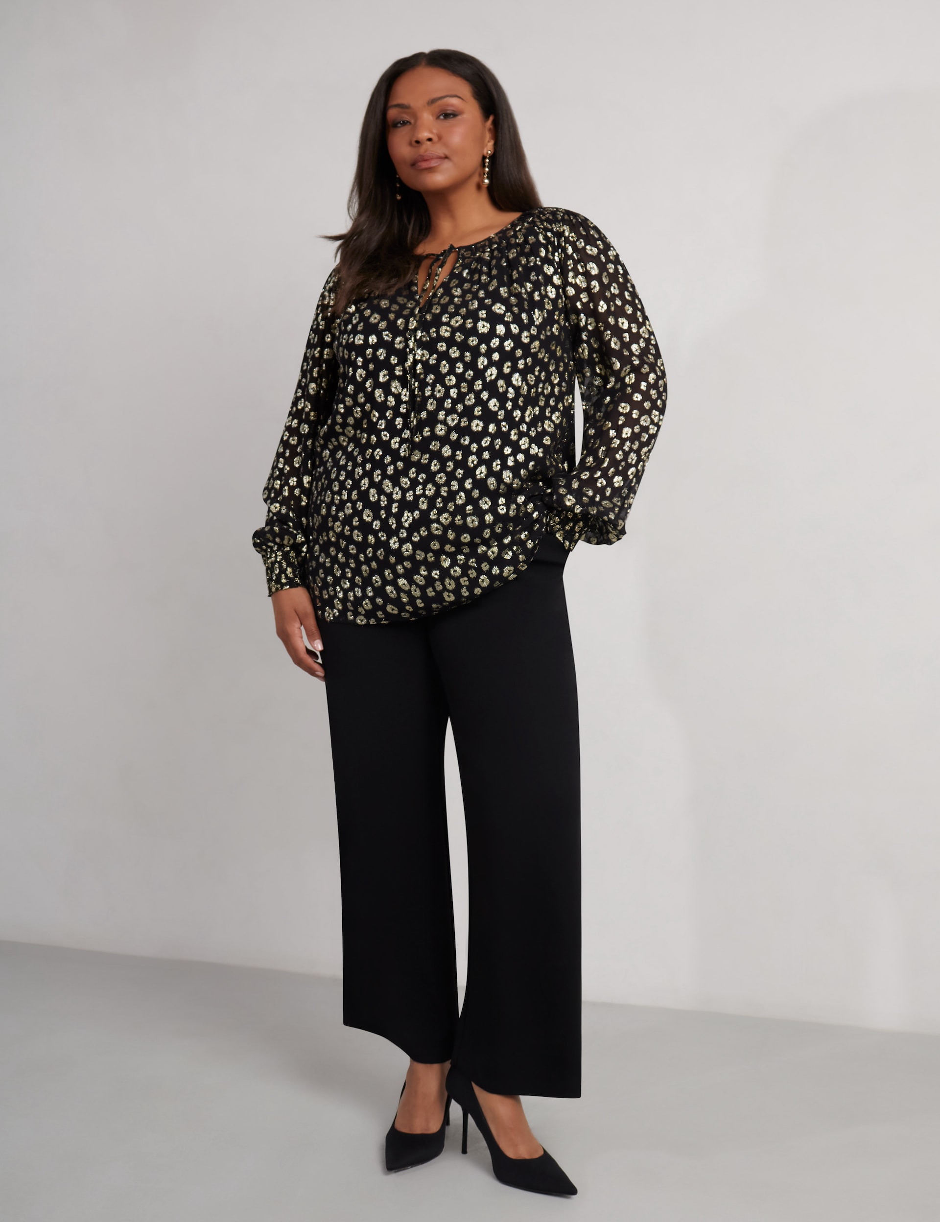 Live Unlimited London Women's Sparkly Animal Print Tie Neck Blouse - 18 - Black Mix, Black Mix