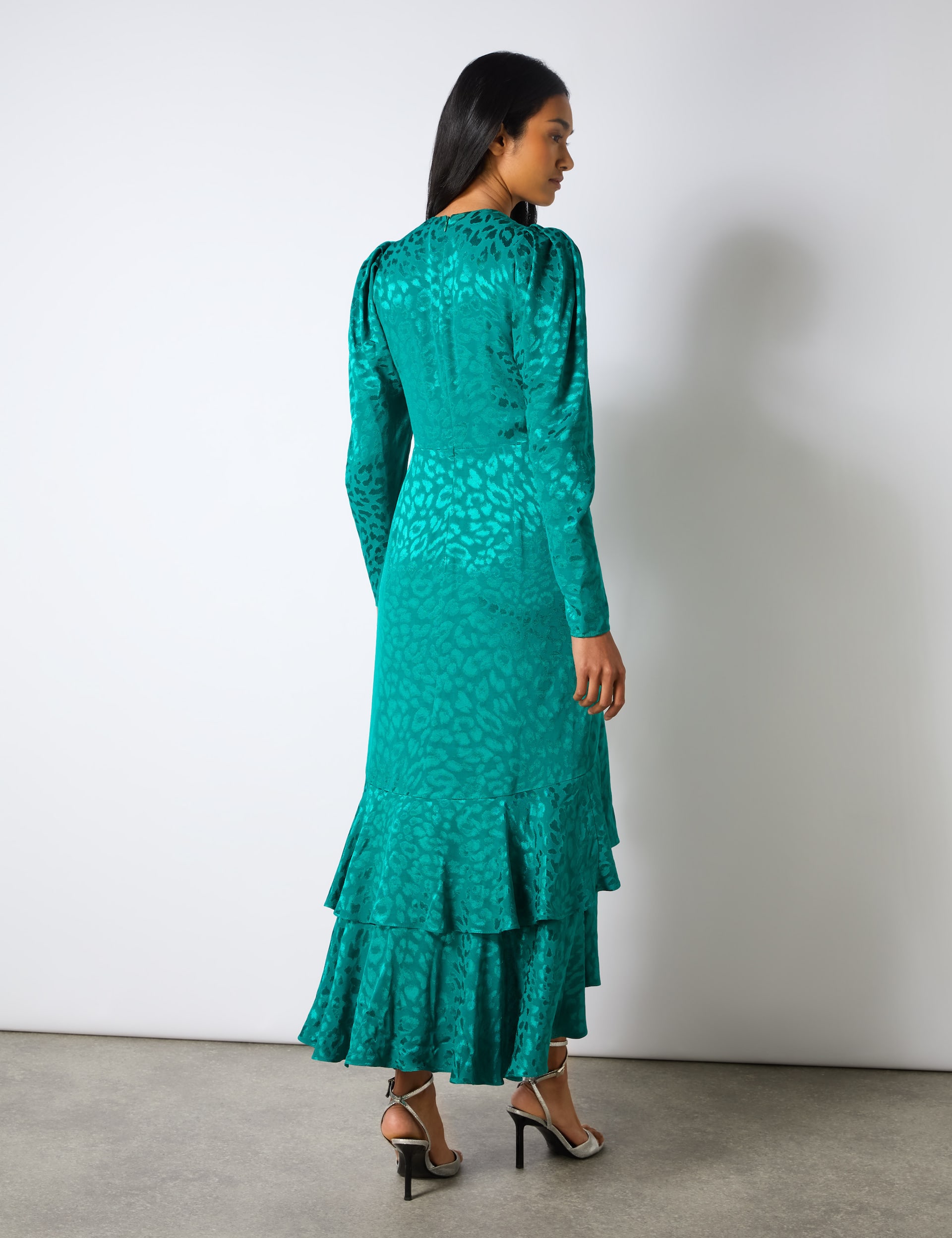 Ro&Zo Women's Jacquard Animal Print Frill Hem Maxi Tea Dress - 14REG - Teal, Teal