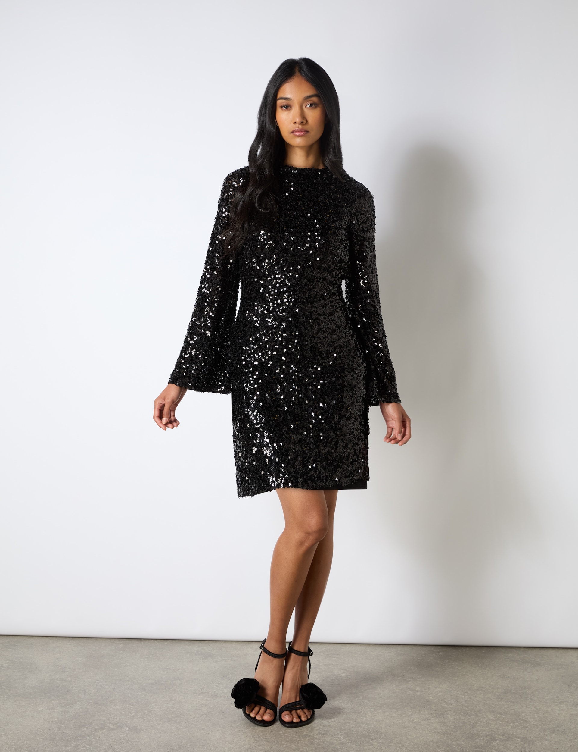 Ro&Zo Women's Sparkly High Neck Mini Shift Dress - 10REG - Black, Black