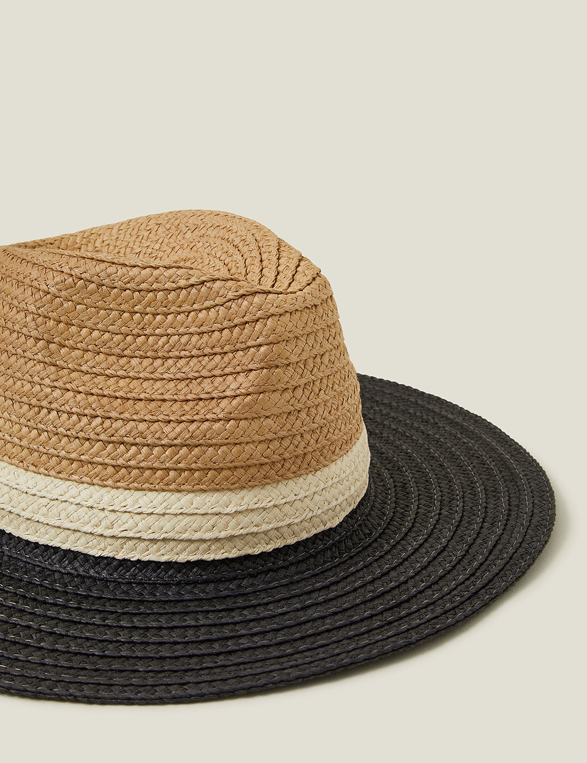 Accessorize Women's Straw Weave Fedora Hat - White/Black, White/Black