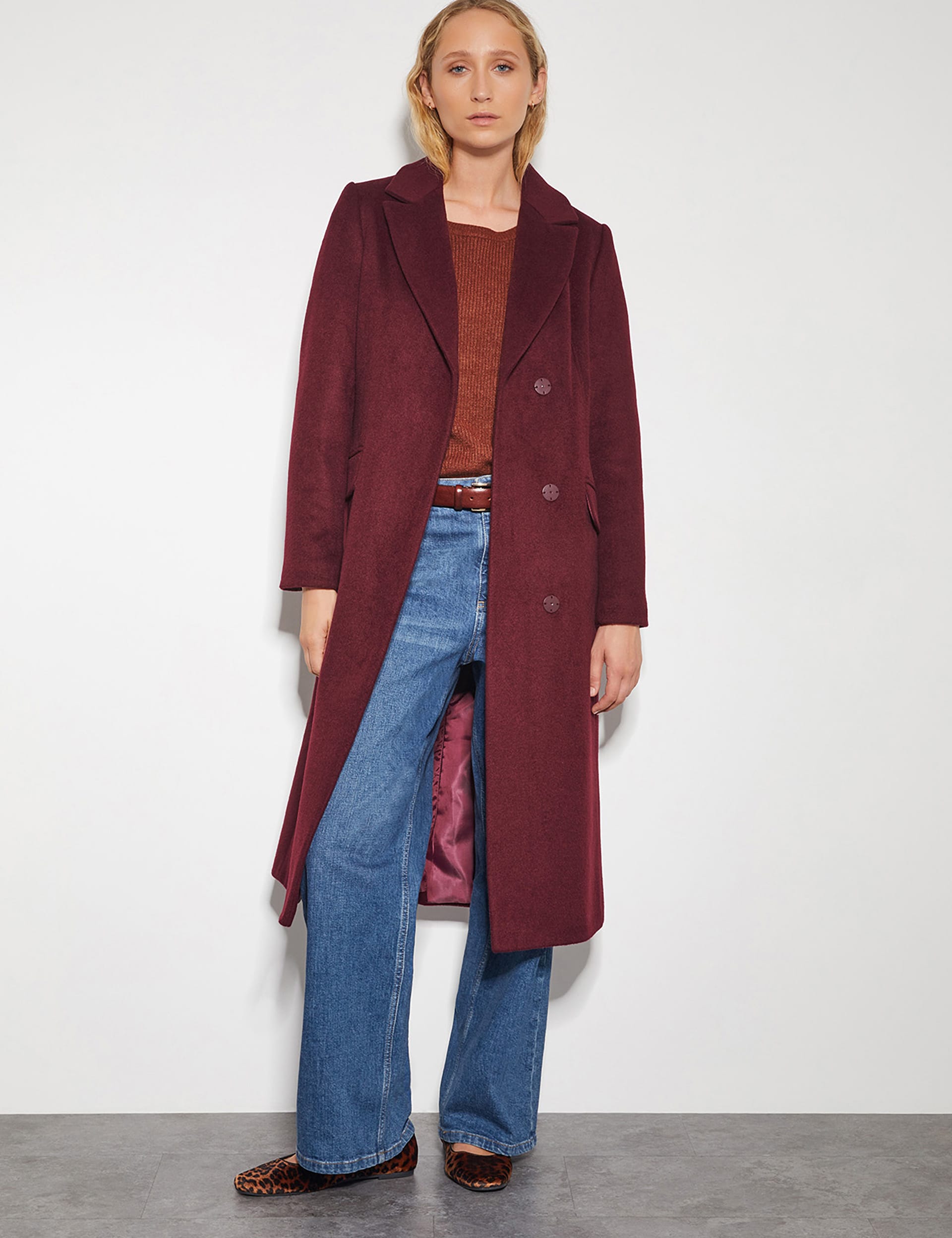 Monsoon Women's Double Breasted Longline Pea Coat - 10 - Burgundy, Burgundy