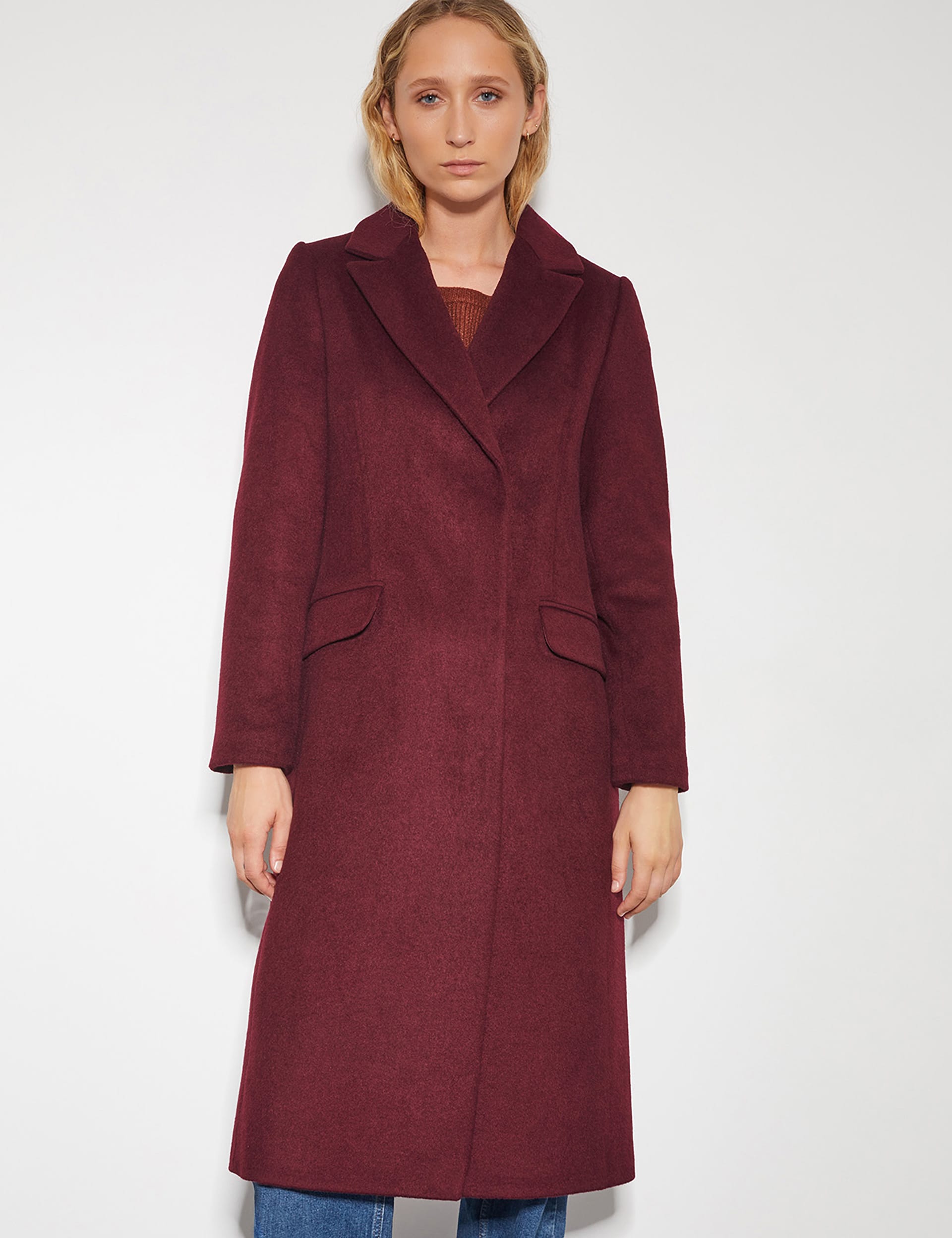 Monsoon Women's Double Breasted Longline Pea Coat - 10 - Burgundy, Burgundy