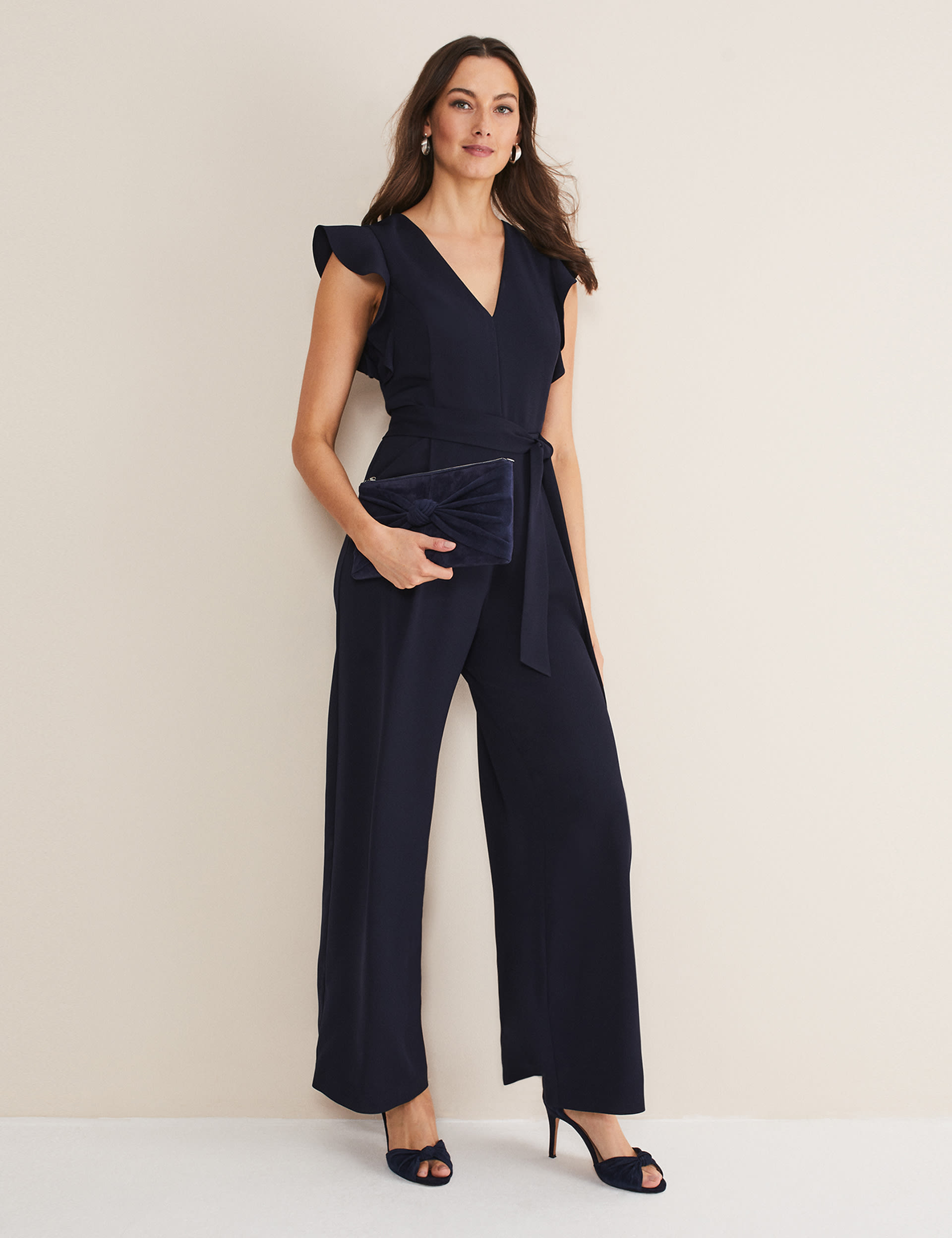 Phase Eight Women's Frill Detail Short Sleeve Jumpsuit - 10 - Navy, Navy