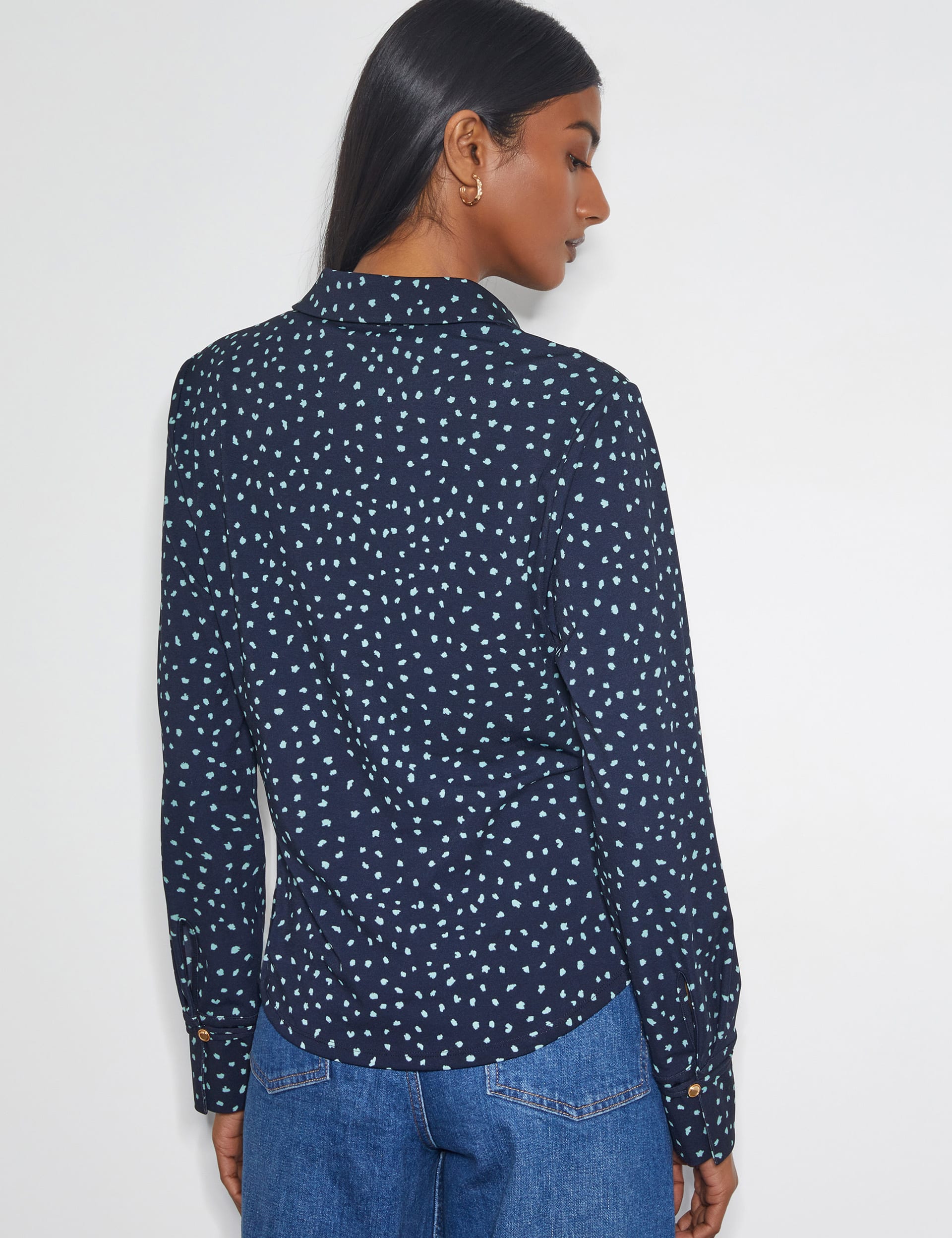 Monsoon Women's Jersey Printed Button Through Shirt - L - Navy Mix, Navy Mix