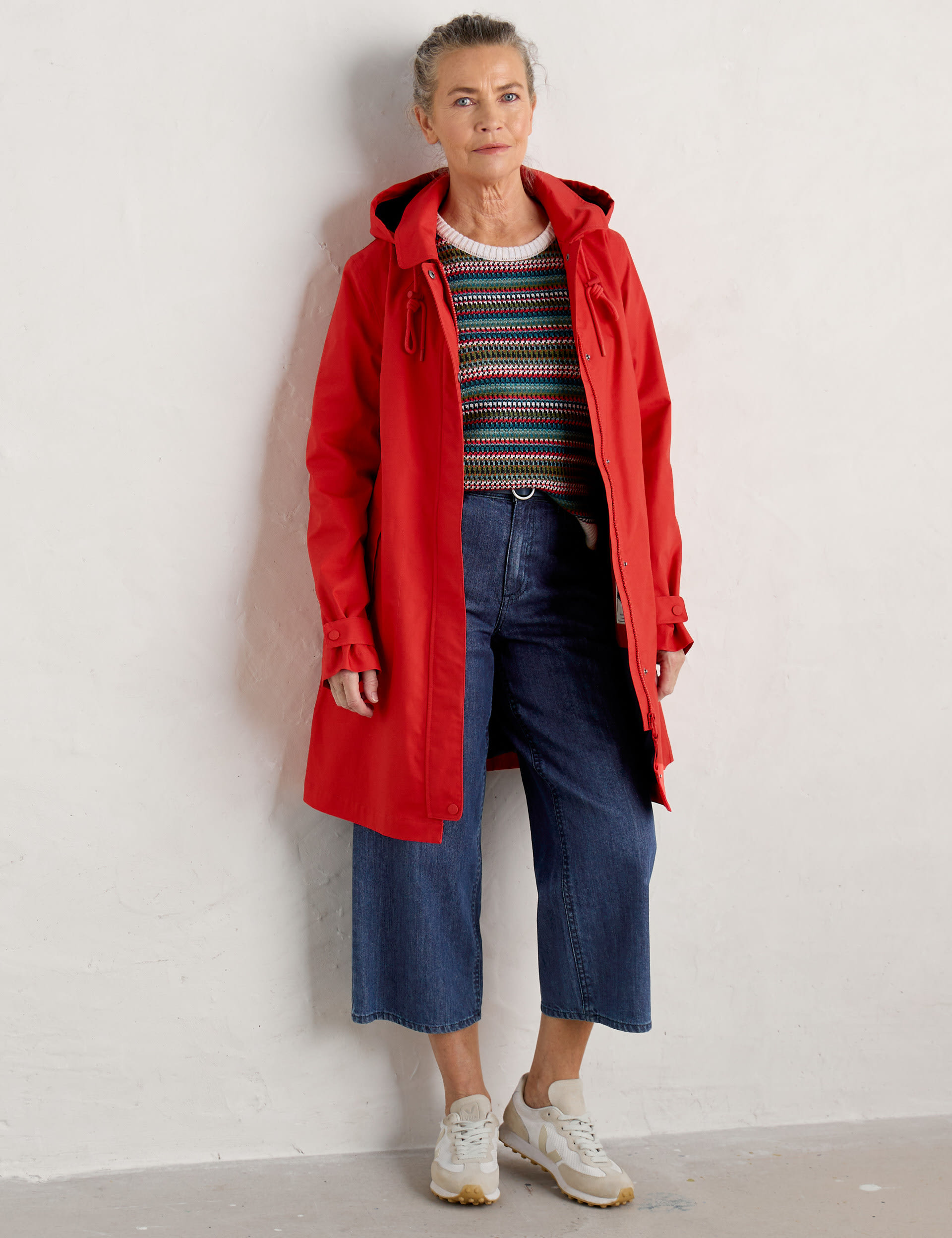 Seasalt Cornwall Women's Waterproof Pure Cotton Hooded Longline Mac - 12REG - Red, Red