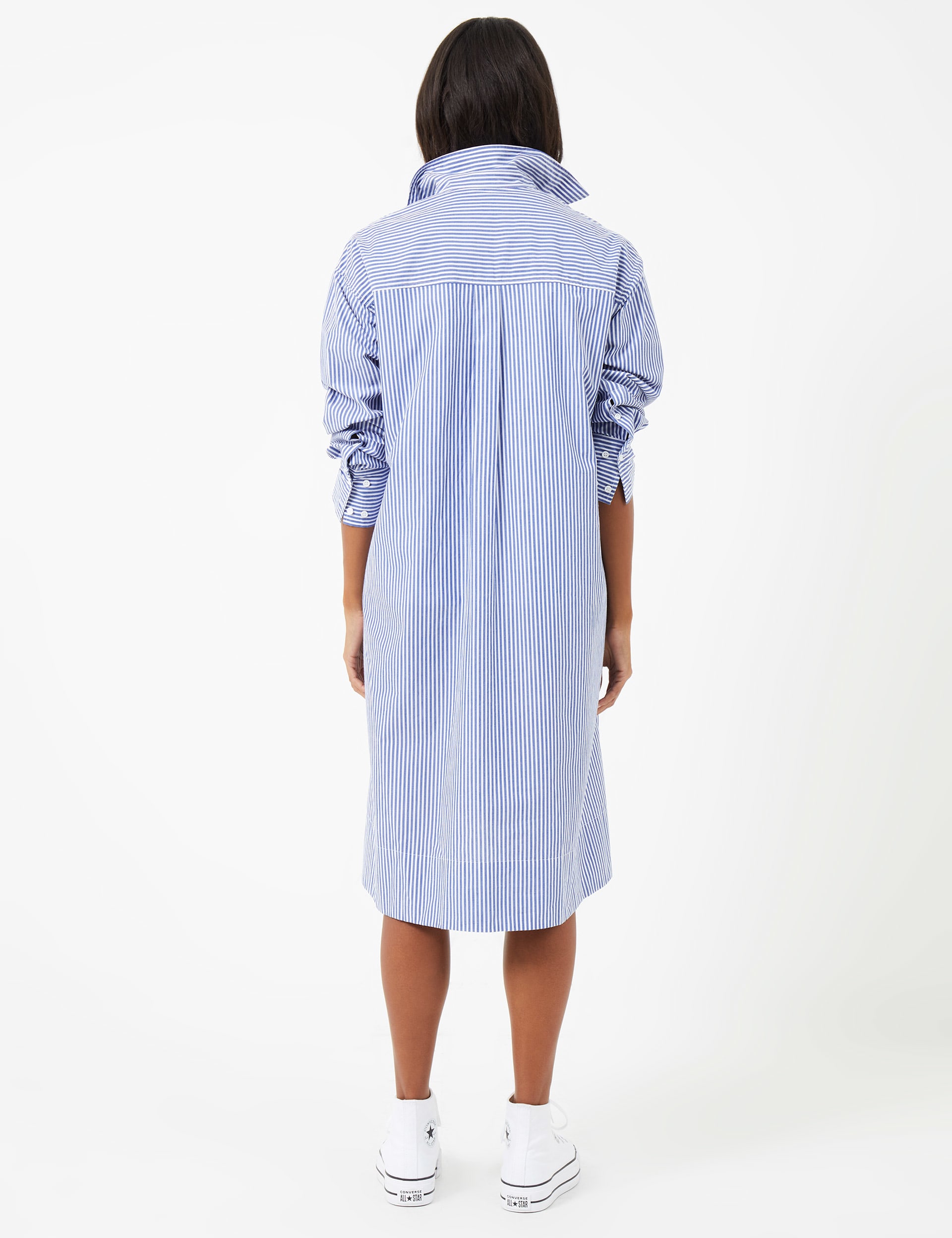 French Connection Women's Pure Cotton Striped Knee Length Shirt Dress - M - Blue Mix, Blue Mix