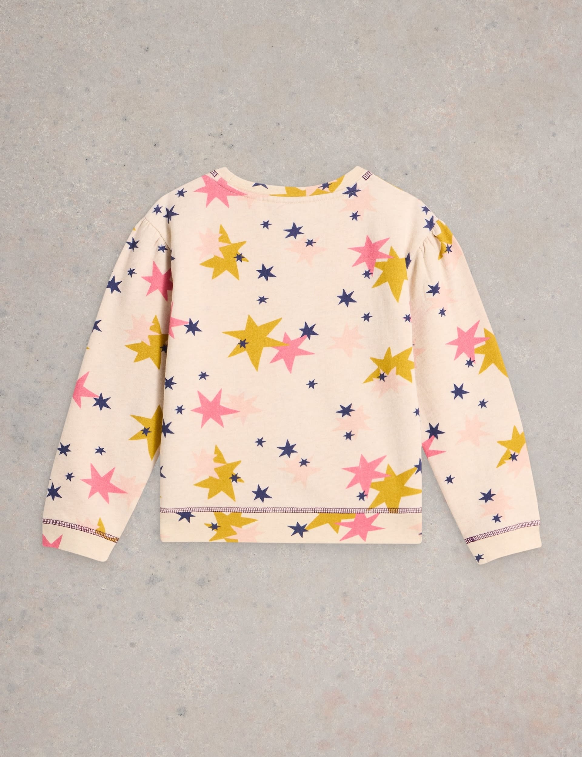 White Stuff Girls Pure Cotton Star Print Sweatshirt (3-10 Yrs) - 7-8 Y - Natural Mix, Natural Mix