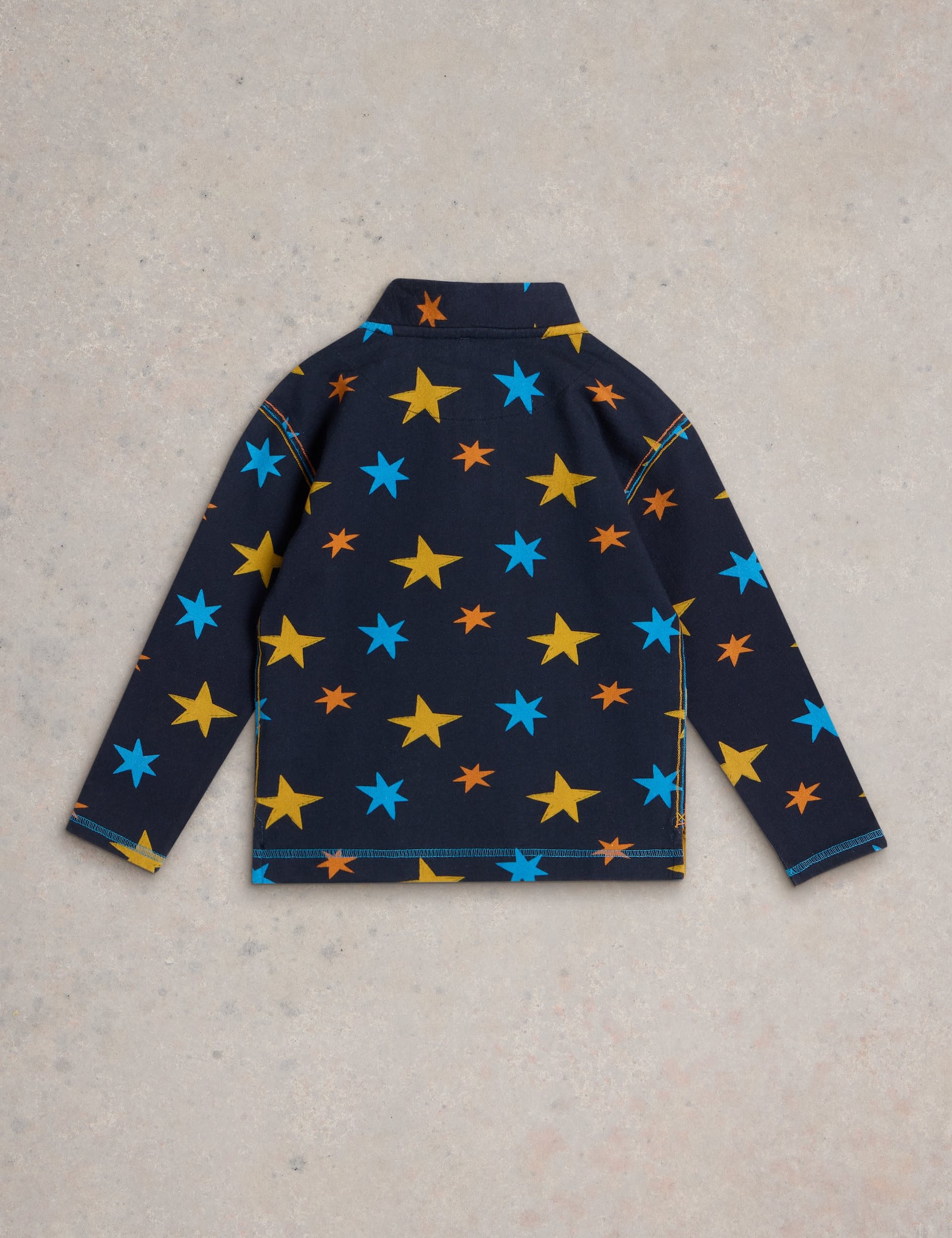 White Stuff Boys Pure Cotton Star Print Half Zip Sweatshirt (3-10 Yrs) - 9-10Y - Navy Mix, Navy Mix