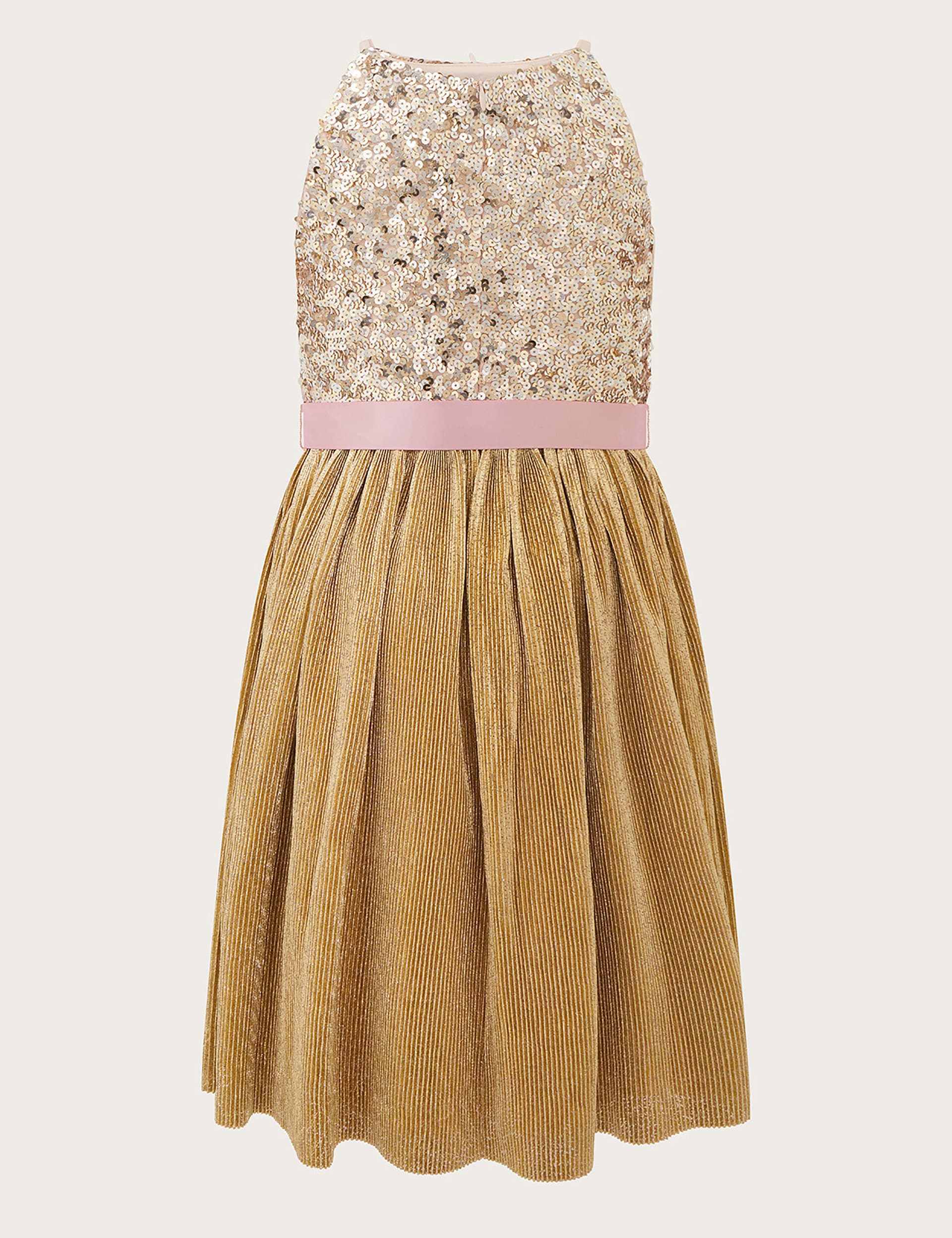 Monsoon Girls Sequin Textured Party Dress (3-15 Yrs) - 3y - Gold Mix, Gold Mix