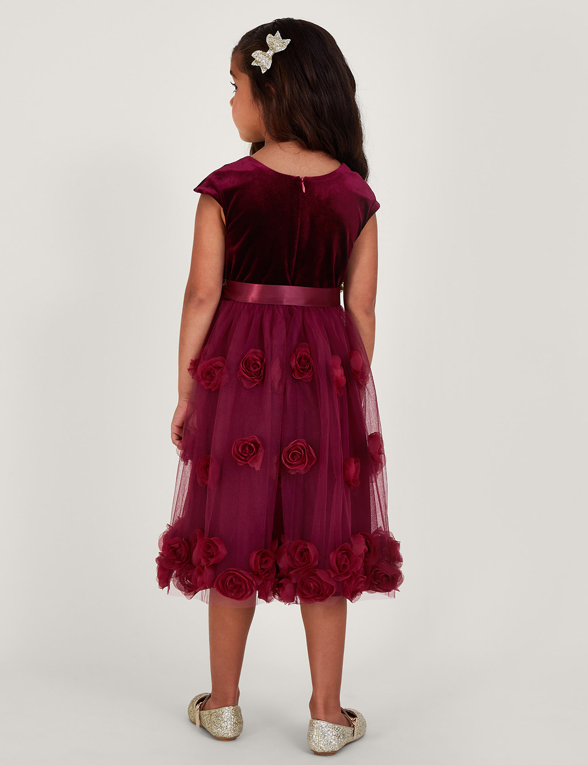 Monsoon Girls Velvet Tulle Occasion Dress (3-13 Yrs) - 12-13 - Burgundy, Burgundy