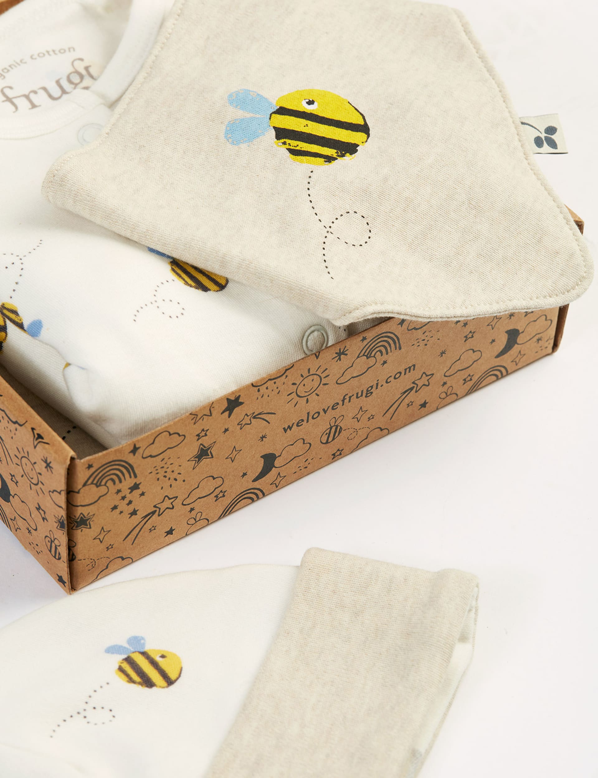 Frugi 5pc Cotton Bee Gift Set (0-12 Mths) - 3-6 M - White, White