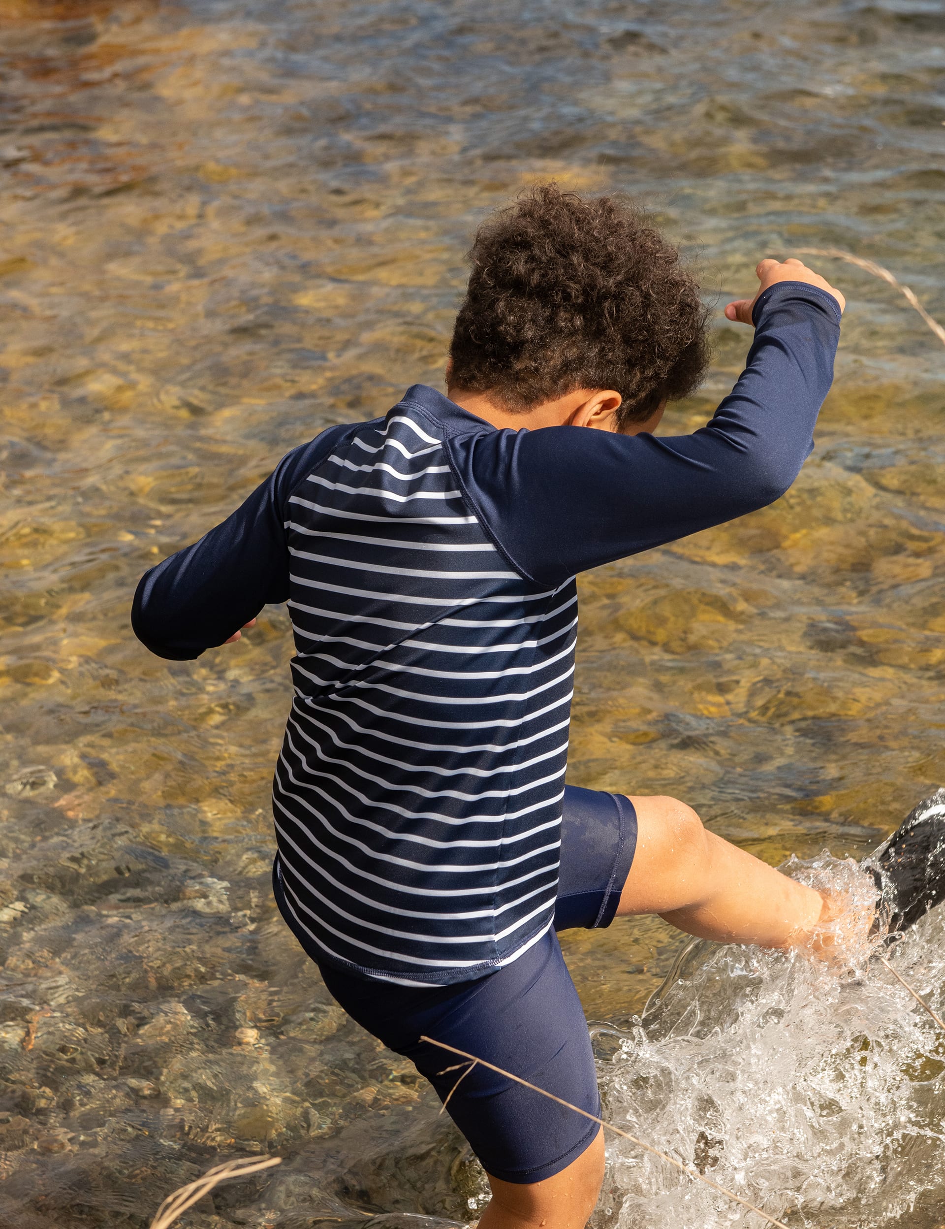 Polarn O. Pyret Boys Striped UV Long Sleeve Rash Vest (1-10 Yrs) - 8-10Y - Navy Mix, Navy Mix