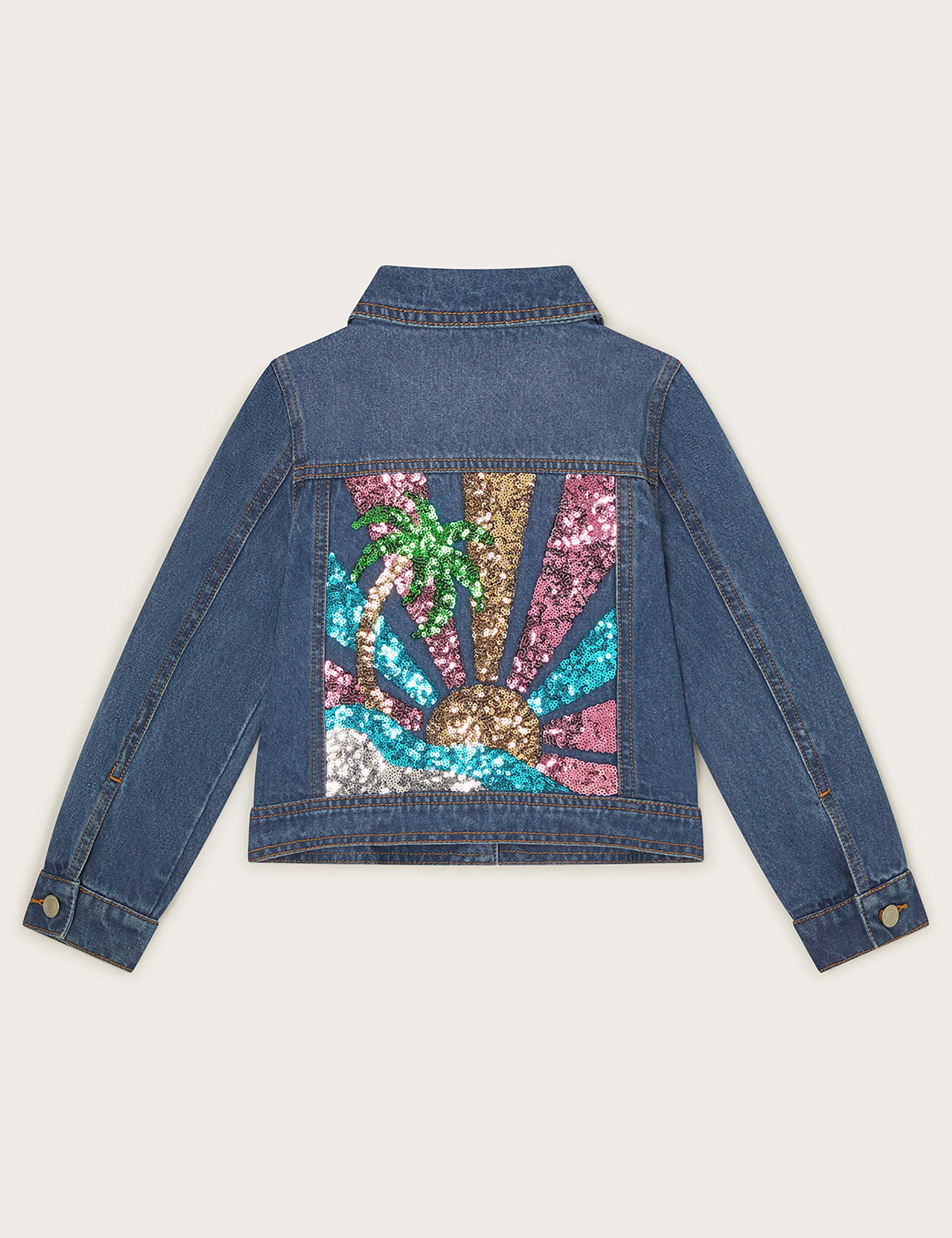 Monsoon Girls Denim Sequin Jacket (3-13 Yrs) - 11-12 - Blue Mix, Blue Mix