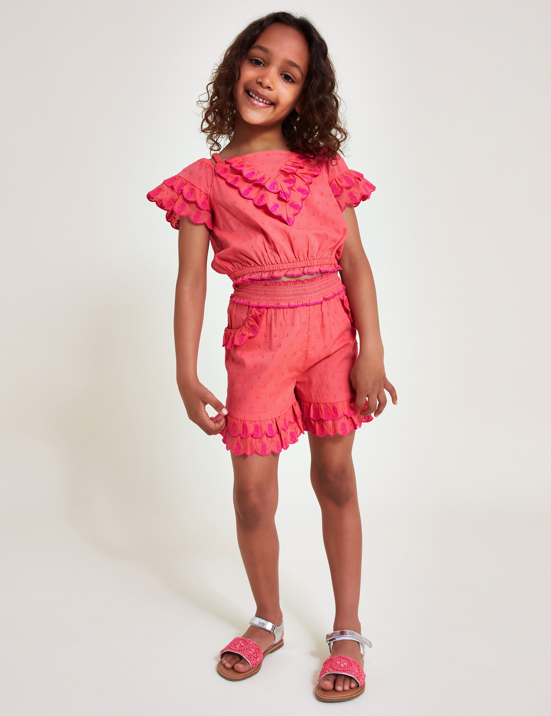 Monsoon Girls Pure Cotton Embroidered Shorts (3-13 Yrs) - 9-10Y - Orange Mix, Orange Mix