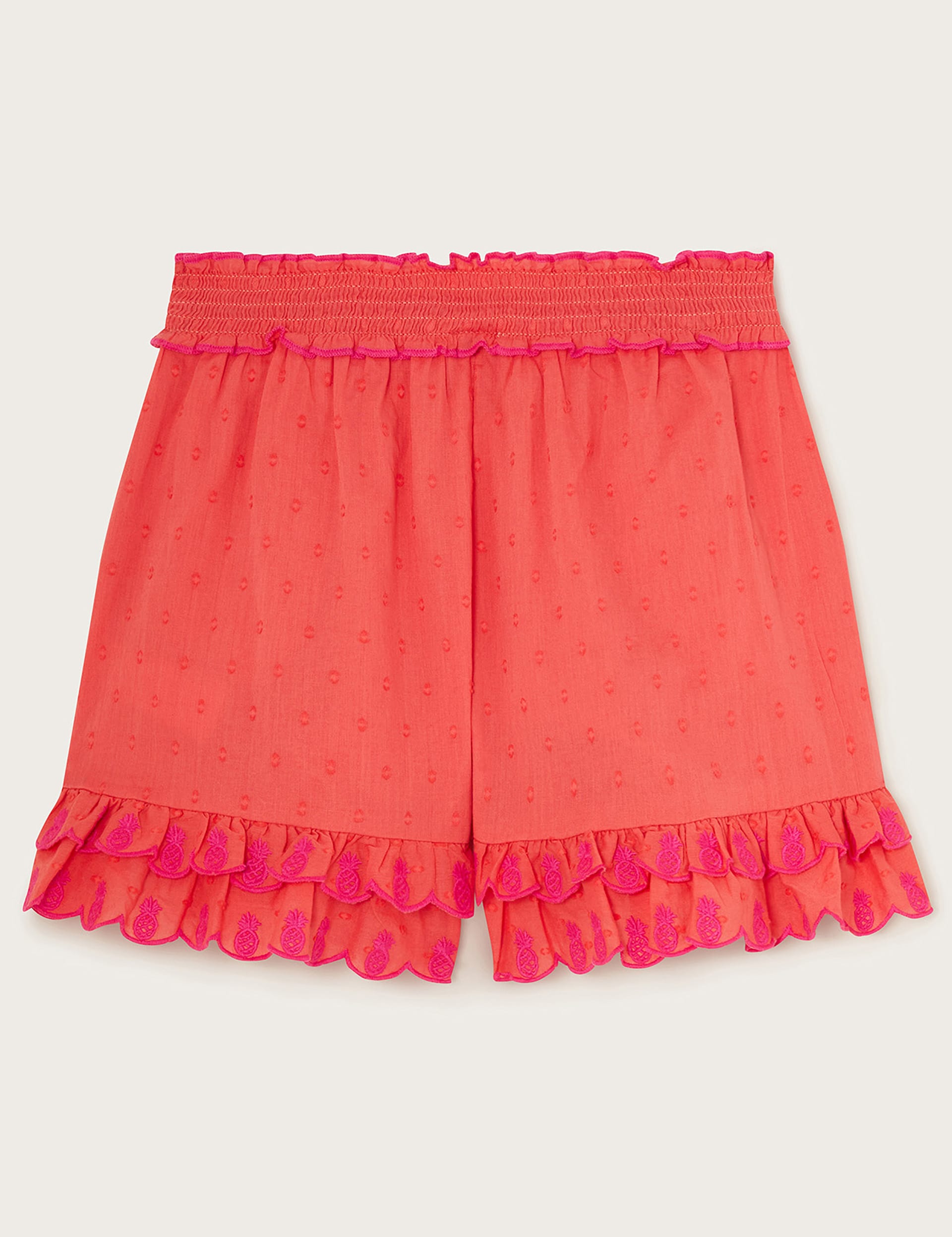 Monsoon Girls Pure Cotton Embroidered Shorts (3-13 Yrs) - 11-12 - Orange Mix, Orange Mix