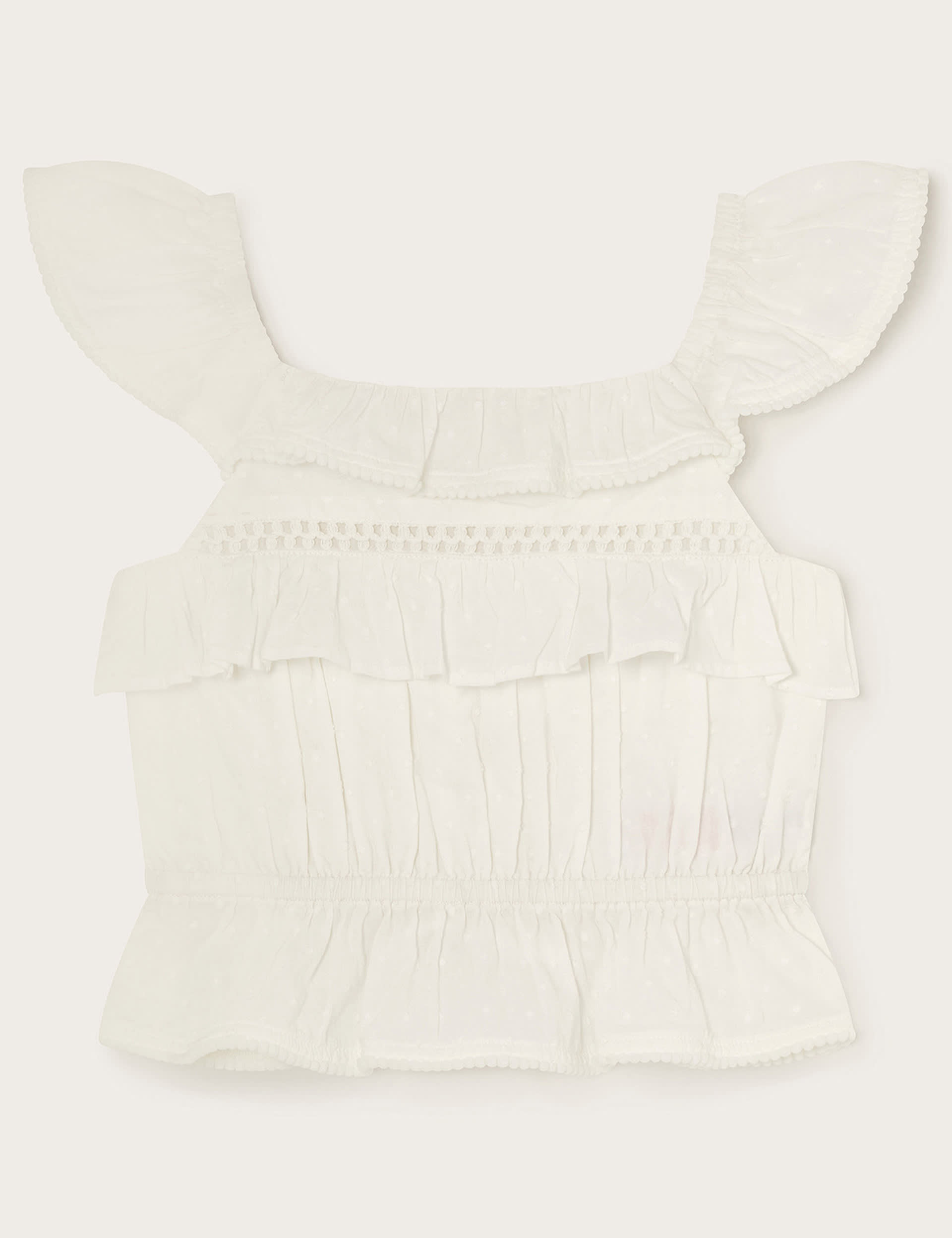 Monsoon Girls Pure Cotton Frill Top (3-13 Yrs) - 3-4 Y - Ivory, Ivory