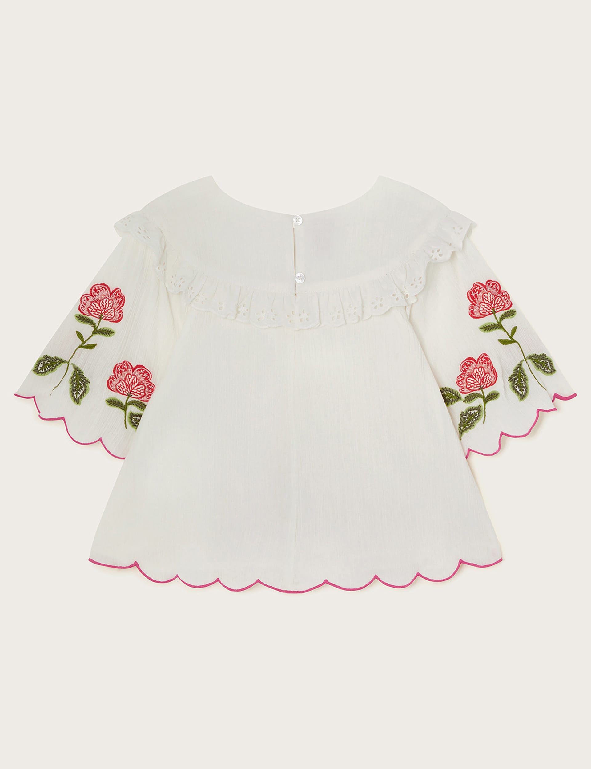 Monsoon Girls Pure Cotton Flower Embroidered Top (3-13 Yrs) - 5-6 Y - Ivory Mix, Ivory Mix