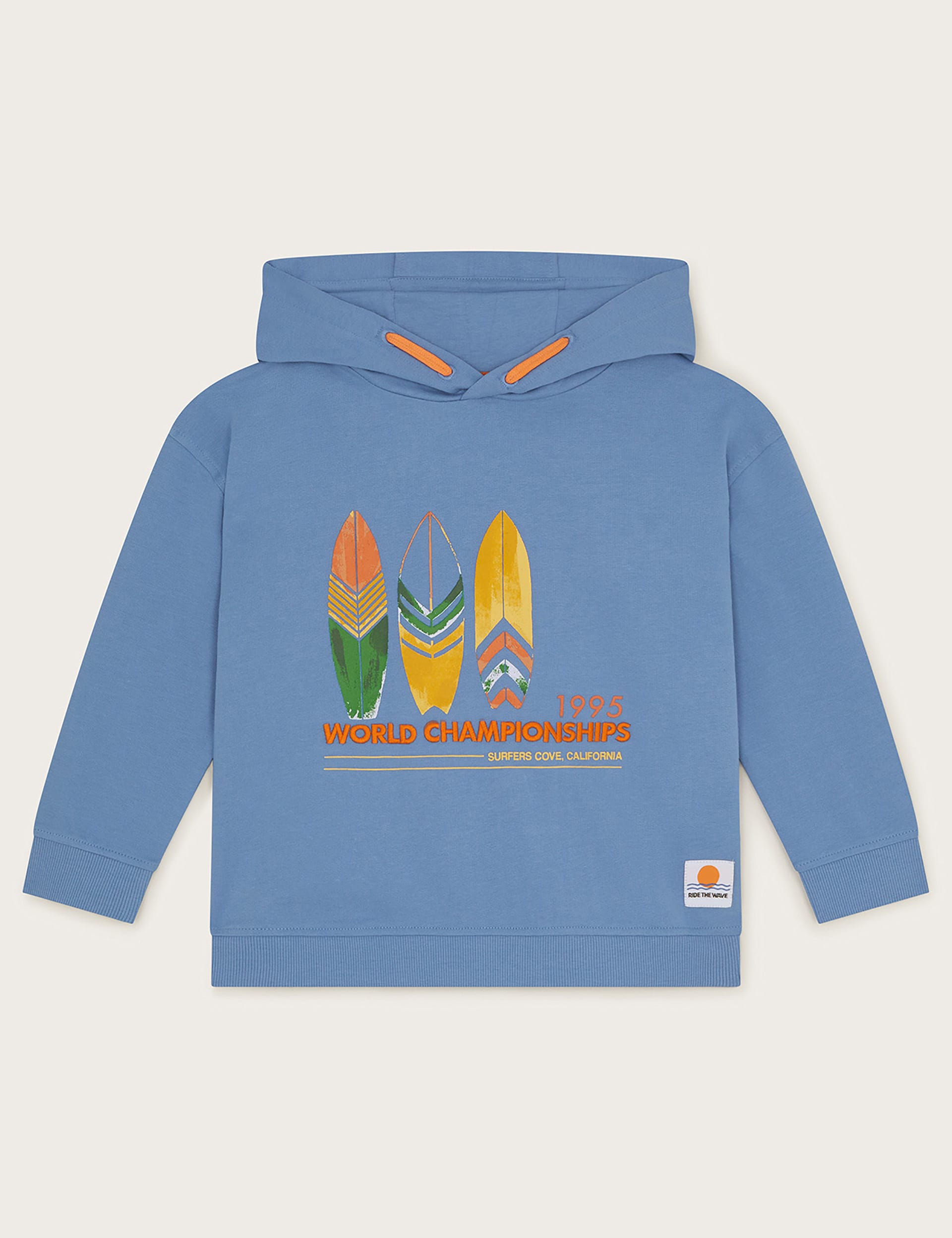 Monsoon Boys Pure Cotton Surf Hoodie (3-13 Yrs) - 7-8 Y - Blue Mix, Blue Mix