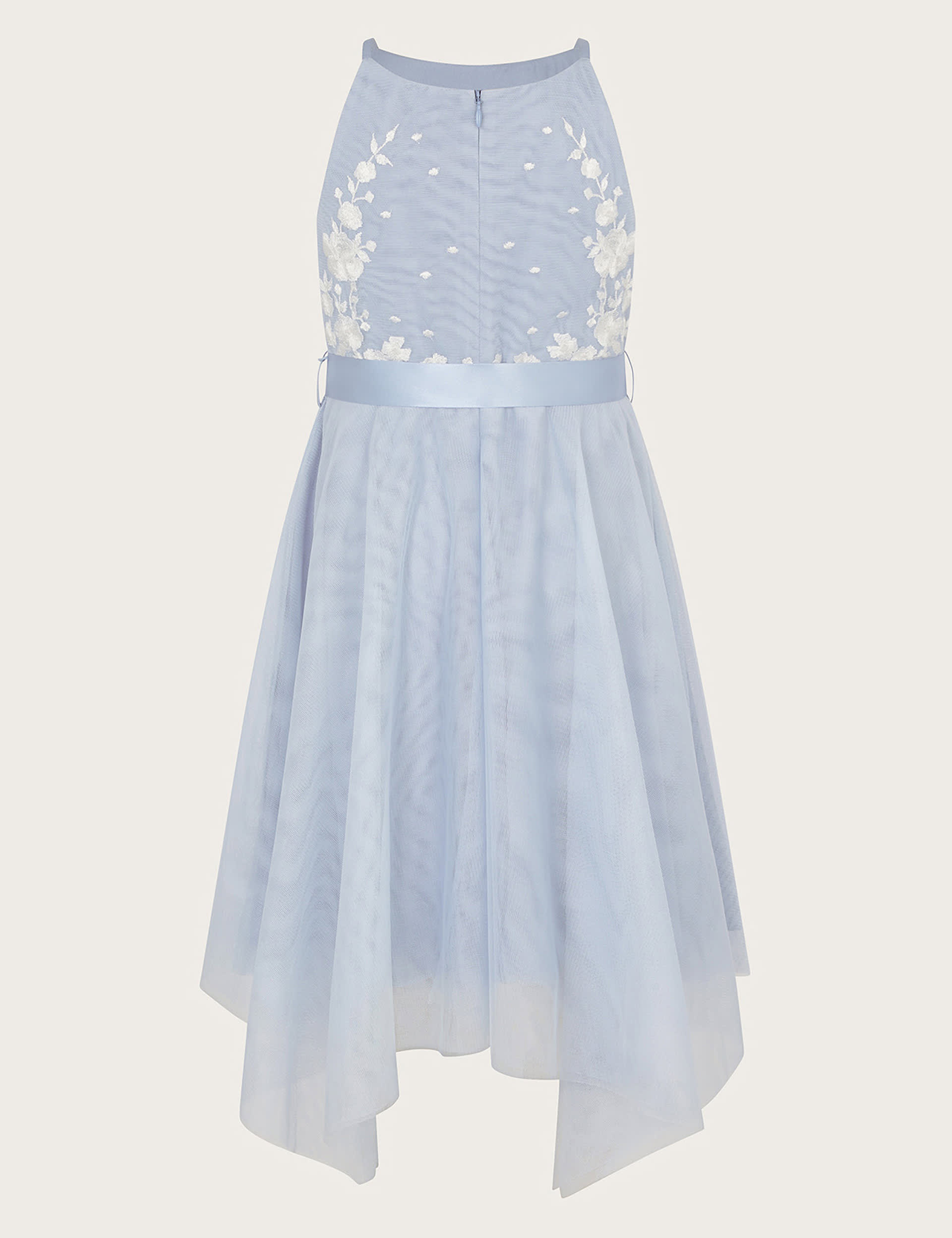 Monsoon Girls Floral Embroidered Tulle Occasion Dress (2-13 Yrs) - 5y - Blue, Blue