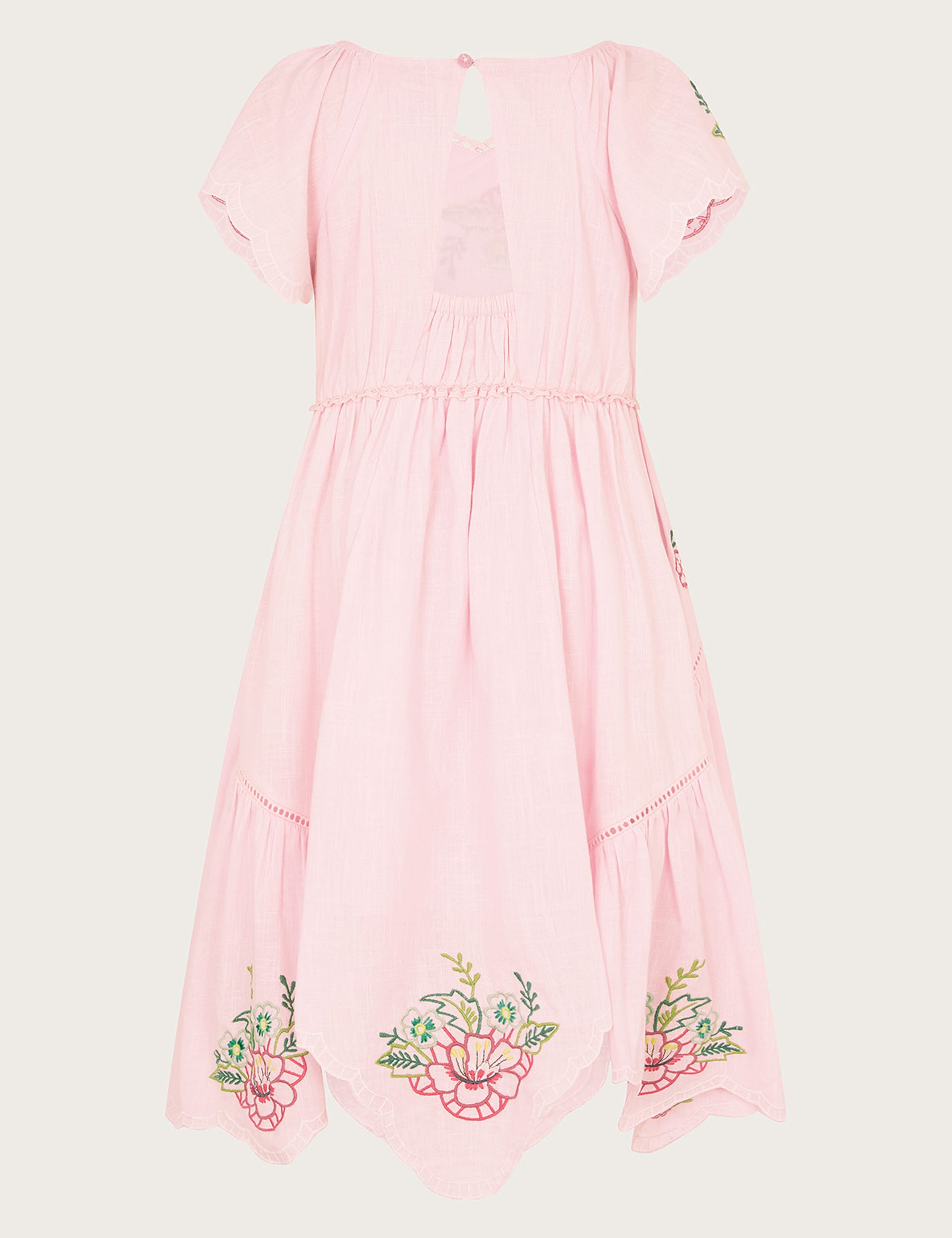 Monsoon Girls Pure Cotton Floral Embroidered Dress (3-13 Yrs) - 9y - Pink, Pink