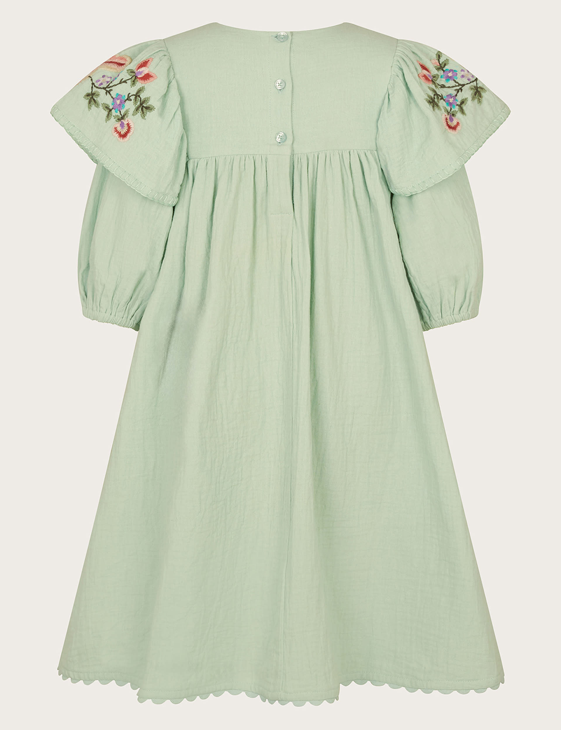 Monsoon Girls Pure Cotton Floral Embroidered Dress (3-13 Yrs) - 3y - Green Mix, Green Mix