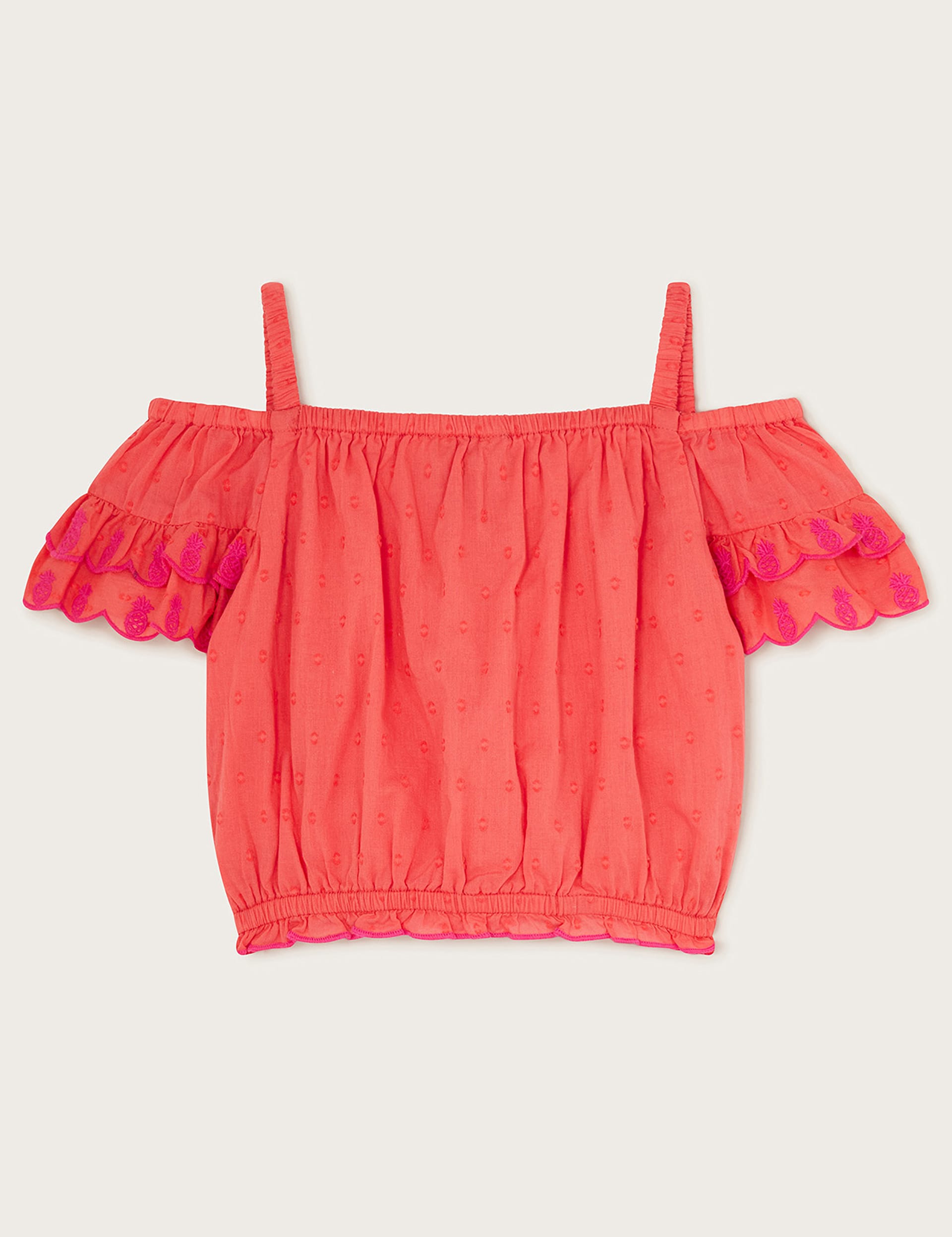 Monsoon Girls Pure Cotton Pineapple Top (3-13 Yrs) - 5-6 Y - Coral, Coral