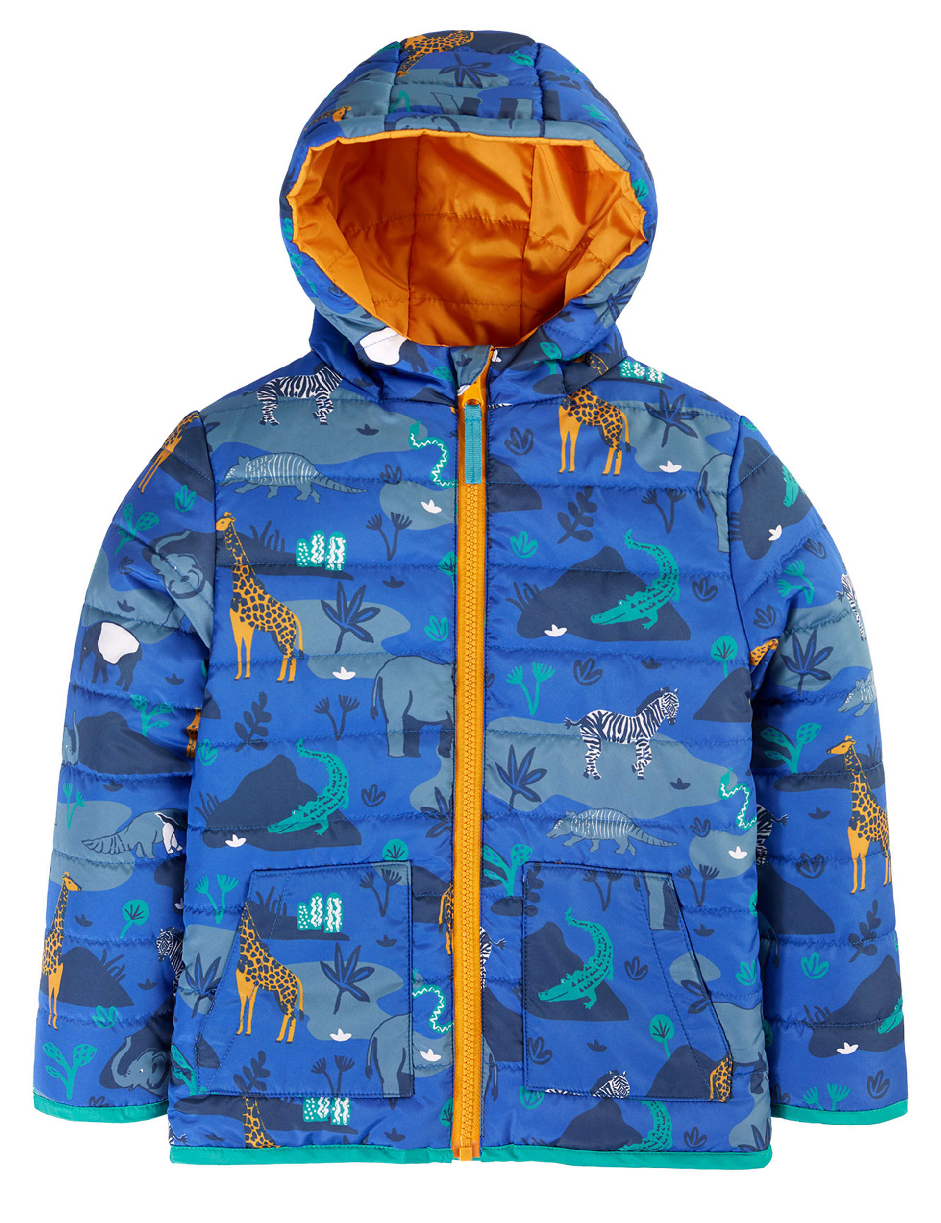 Frugi Boys Safari Reversible Hooded Padded Jacket (1-10 Yrs) - 4-5 Y - Blue, Blue