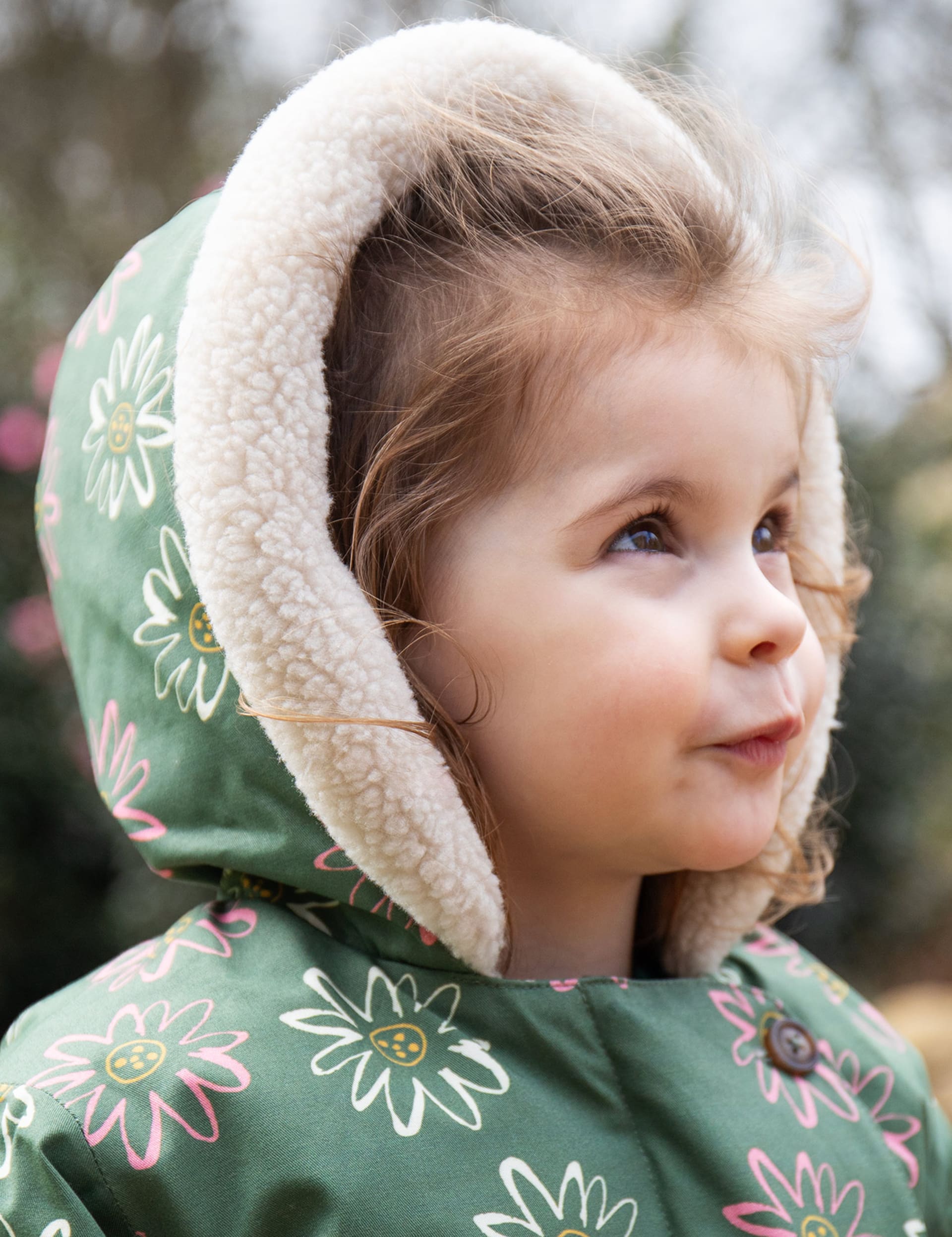 Frugi Girls Pure Cotton Floral Hooded Parka Coat (6 Mths-5 Yrs) - 6-9M - Green, Green