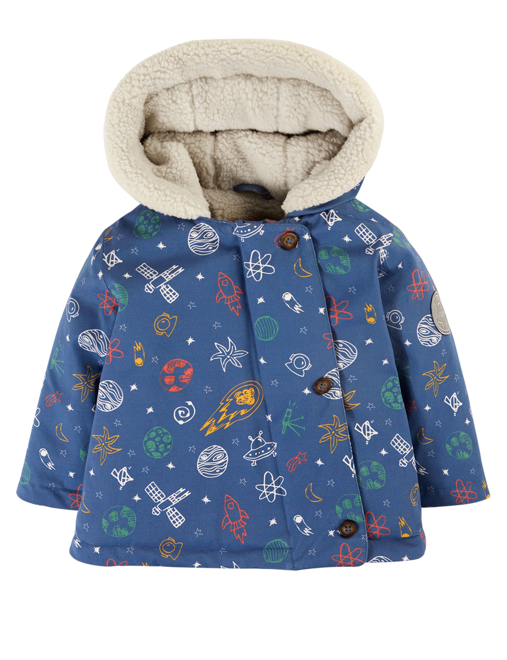 Frugi Boys Pure Cotton Space Hooded Parka Coat (6 Mths-5 Yrs) - 2-3 Y - Navy, Navy