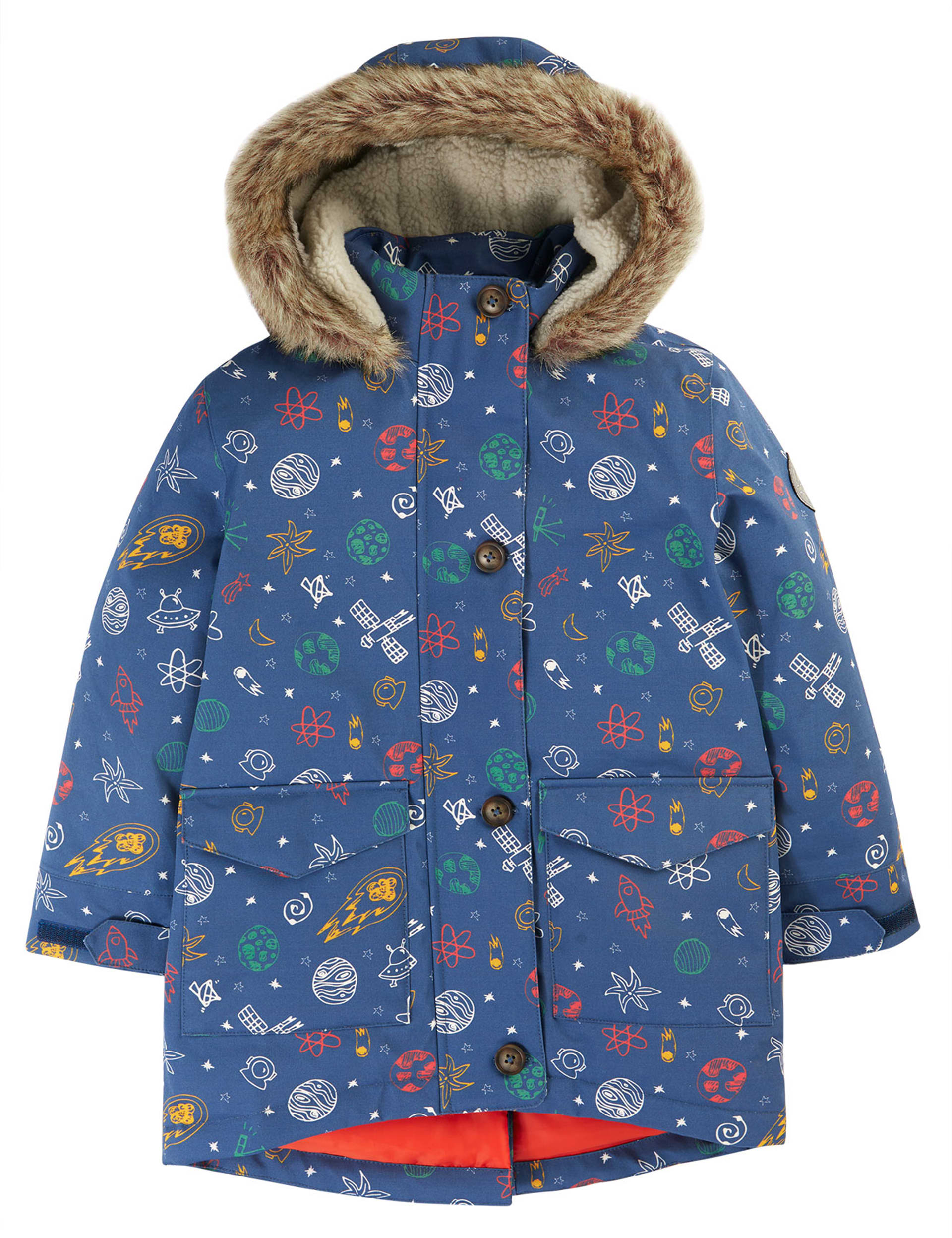 Frugi Boys Pure Cotton Space Hooded Parka Coat (5-10 Yrs) - 7-8 Y - Navy, Navy