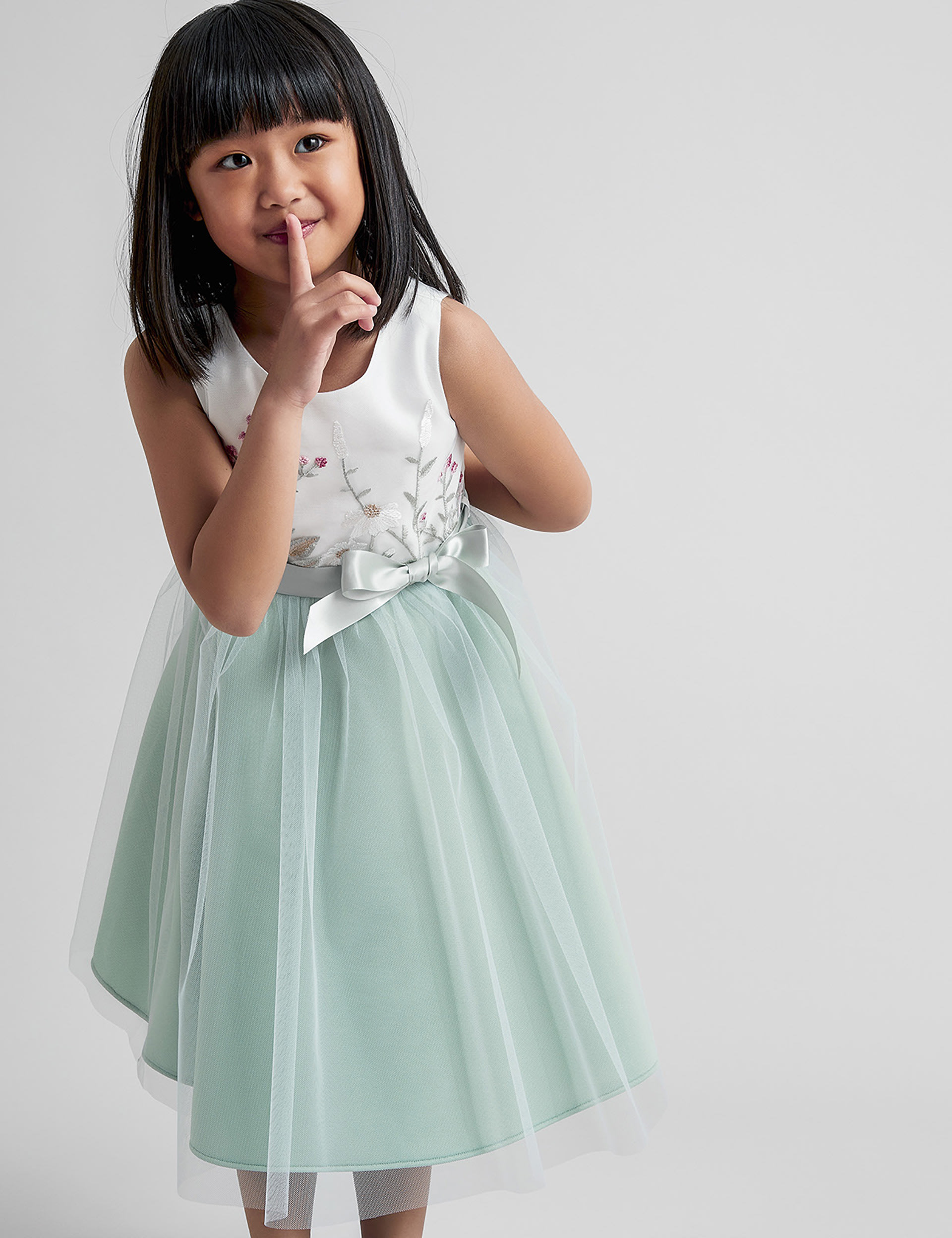 Monsoon Girls Floral Embroidered Dress (3-13 Yrs) - 4y - Green Mix, Green Mix