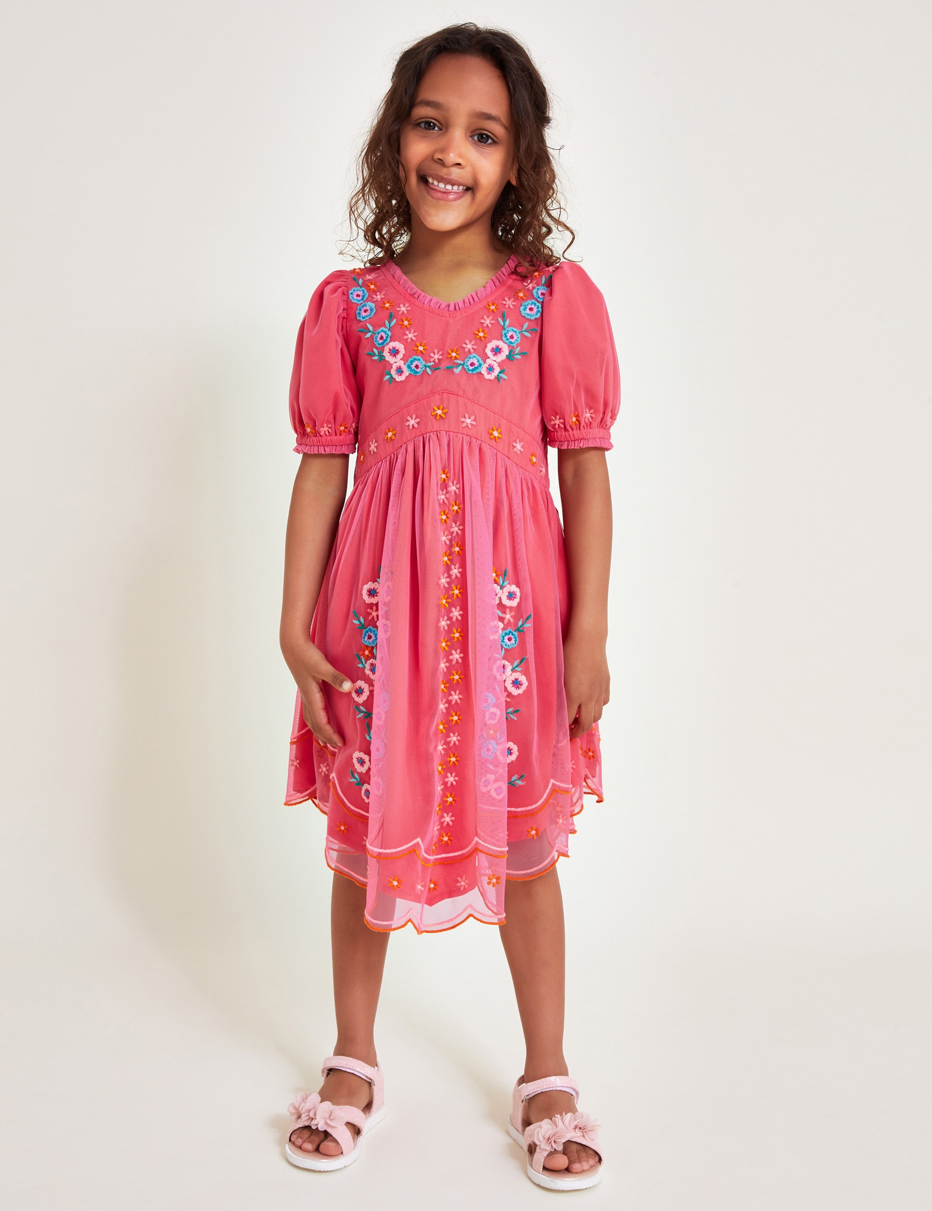 Monsoon Girls Embroidered Dress (3-15 Yrs) - 11y - Pink Mix, Pink Mix