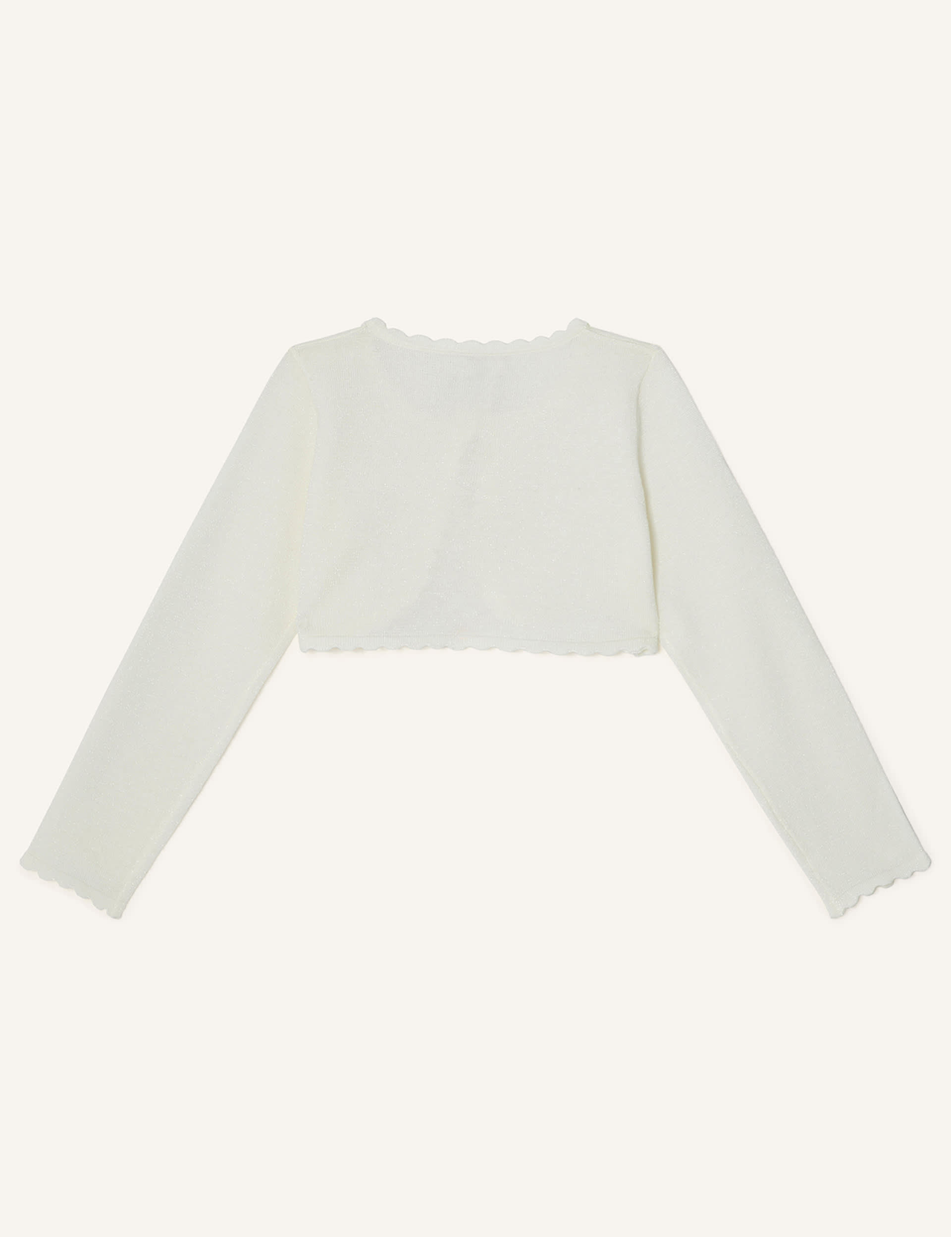 Monsoon Girls Cotton Rich Scalloped Cardigan (3-15 Yrs) - 5-6 Y - Ivory, Ivory