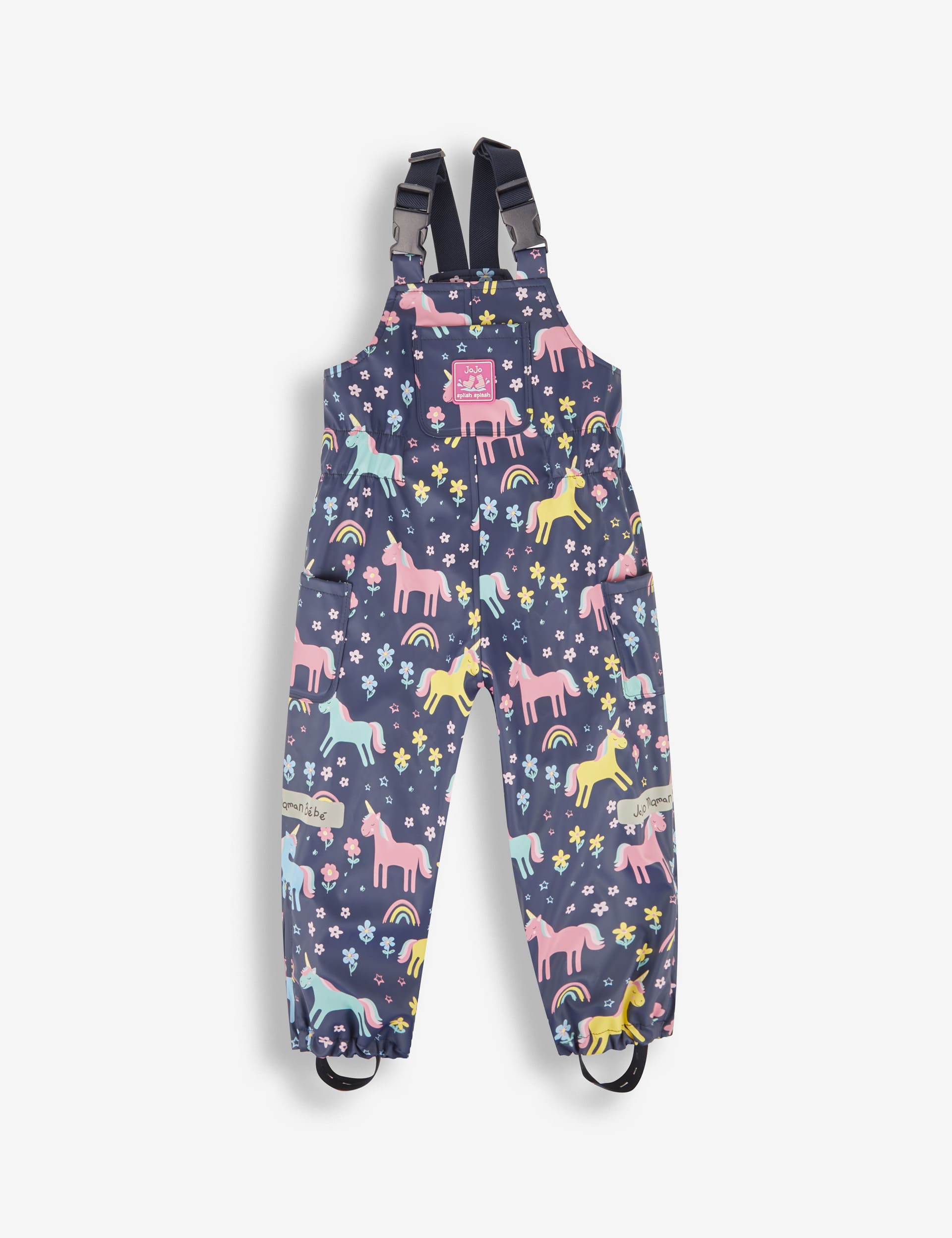 Jojo Maman Bb Girls Unicorn Waterproof Dungarees (1-5 Yrs) - 12-18 - Navy Mix, Navy Mix