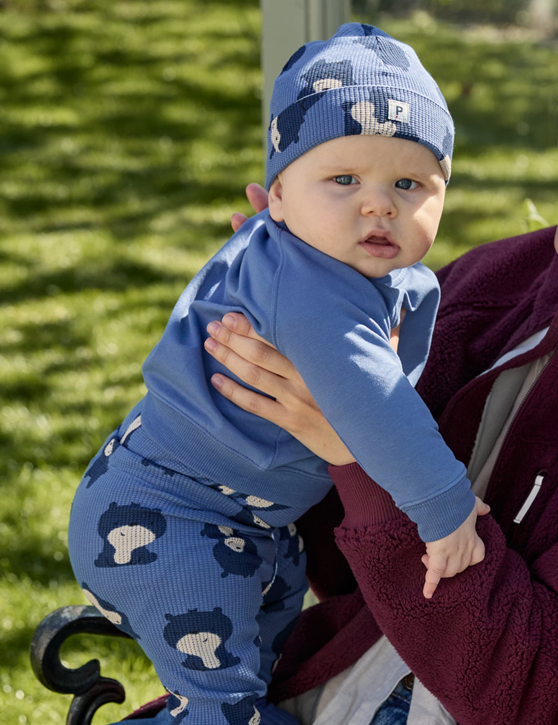 Polarn O. Pyret Boys Cotton Rich Bear Leggings (1-12 Mths) - 2-4M - Medium Blue Mix, Medium Blue Mix