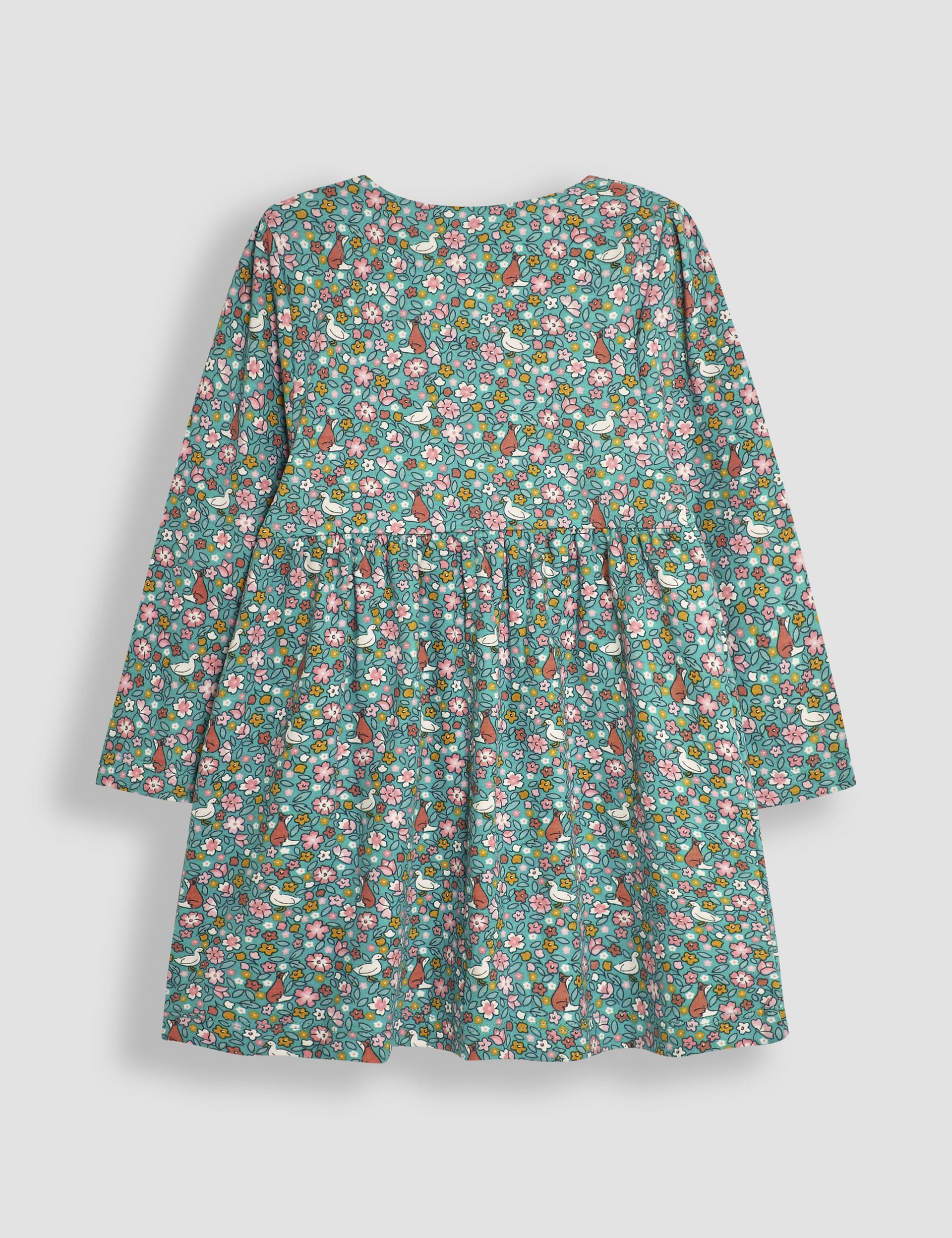 Jojo Maman Bb Girls Pure Cotton Floral Duck Fox Dress (6 Mths-6 Yrs) - 12-18 - Dark Green Mix, Dar