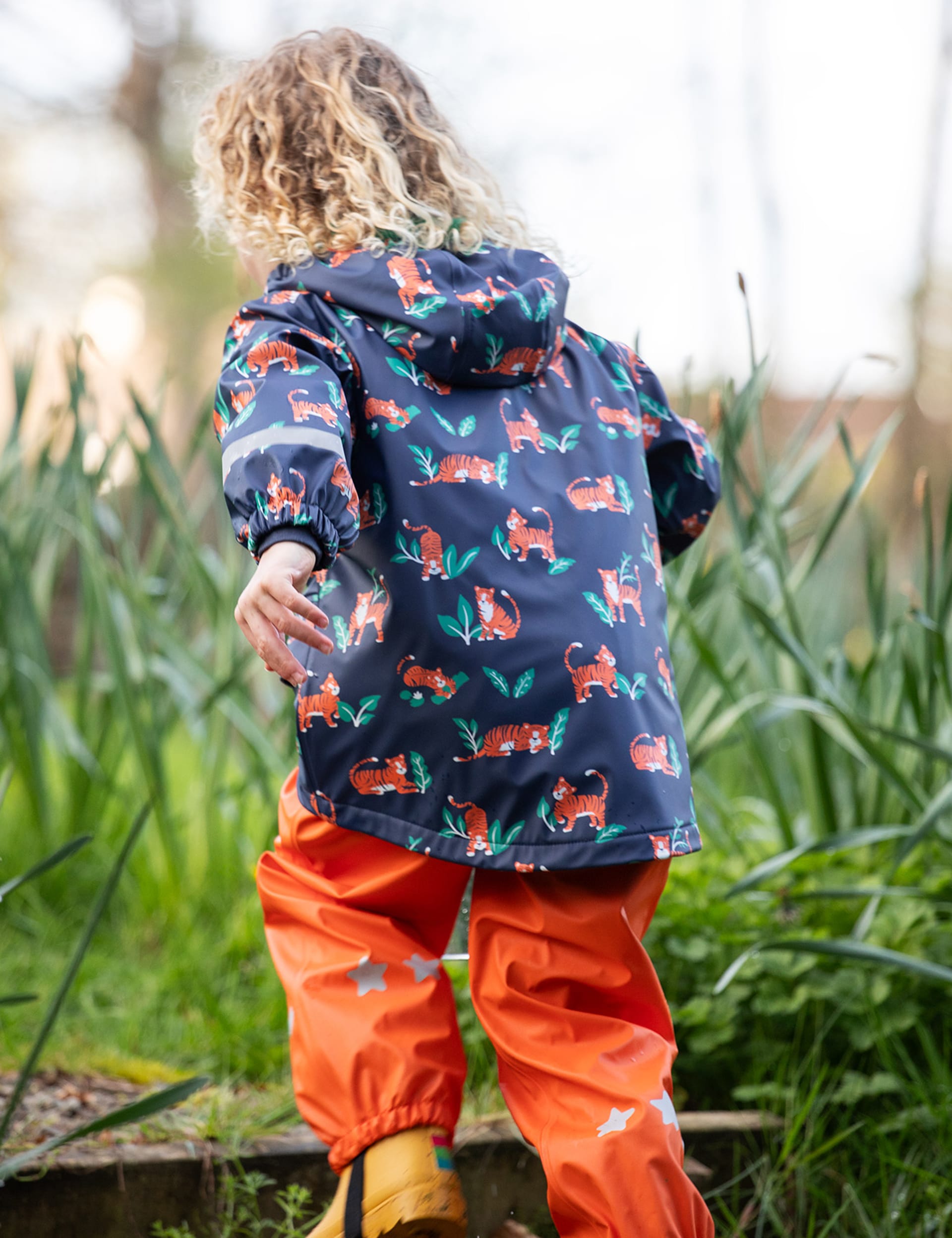 Frugi Boys Tiger Print Hooded Raincoat (1-10 Yrs) - 4-5 Y - Navy Mix, Navy Mix