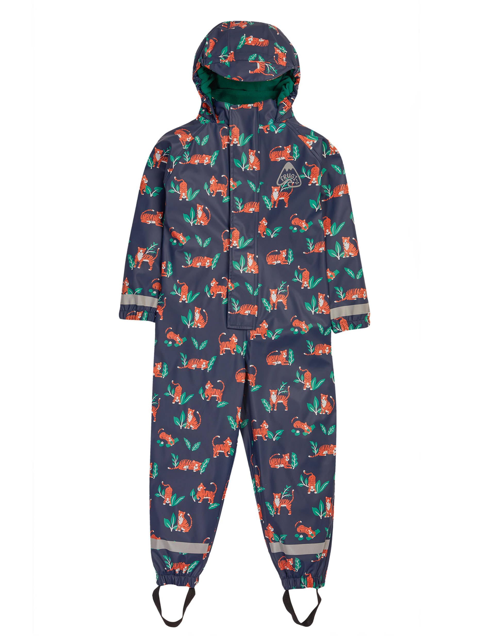 Frugi Boys Tiger Print Hooded Puddlesuit (6 Mths - 6 Yrs) - 3-4 Y - Navy Mix, Navy Mix